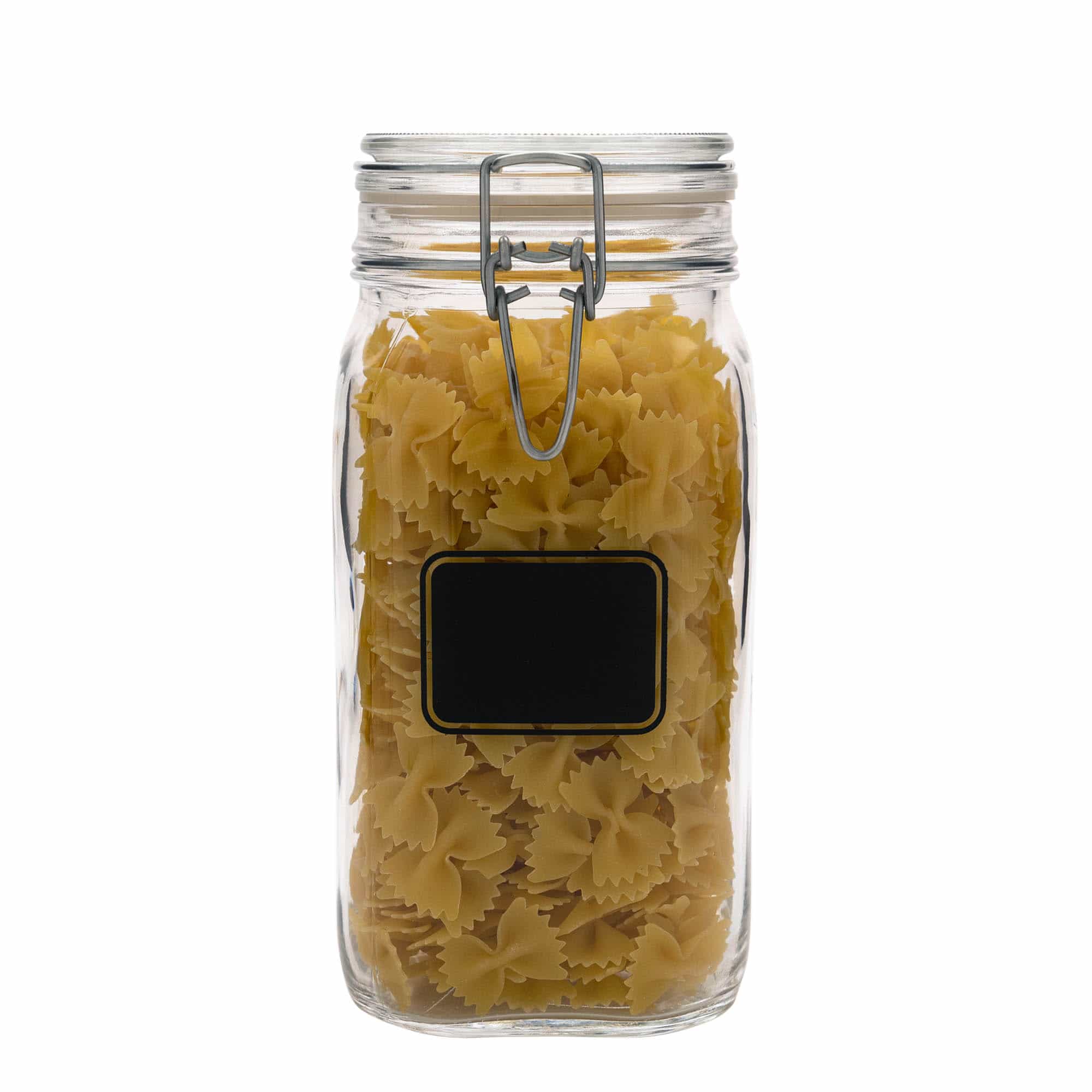 1.500 ml patentlukket glas »Fido«, motiv: etikettefelt, kvadratisk, åbning: patentlukning