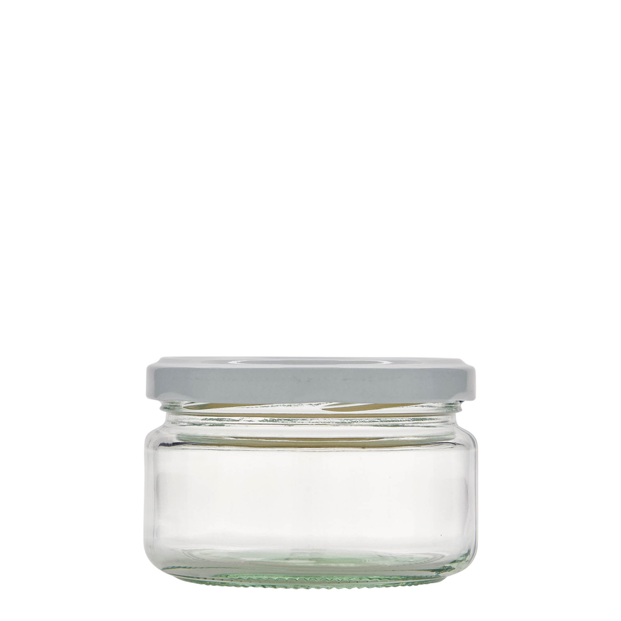 230 ml flad rundt glas, åbning: Twist-Off (TO 82) 230 ml flad rundt glas, åbning: Twist-Off (TO 82)