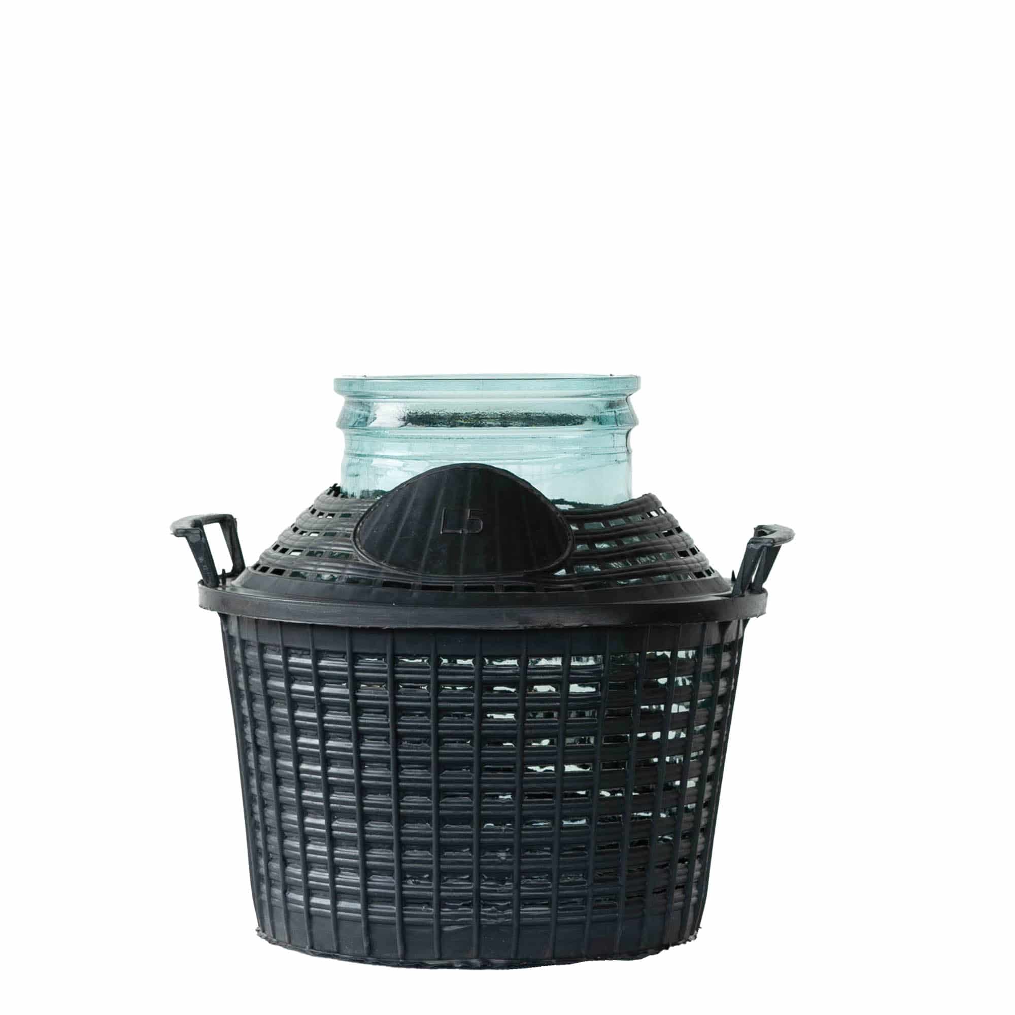 5 l ballonflaske med vid hals, glas, åbning: påsætning af låg