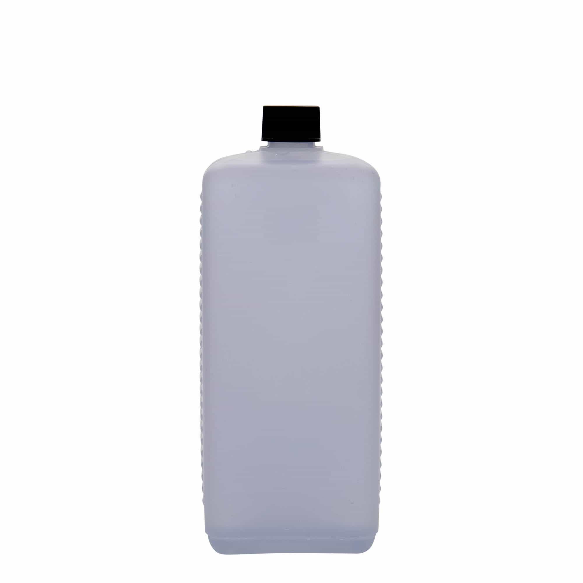 1.000 ml beholderflaske, firkantet, HDPE-plast, natur, åbning: DIN 25 EPE