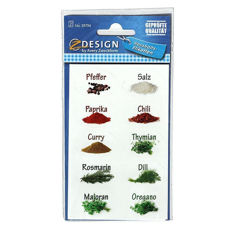 Zweckform etiketter 'Krydderier', ovale, papir, flerfarvet Zweckform etiketter 'Krydderier', ovale, papir, flerfarvet
