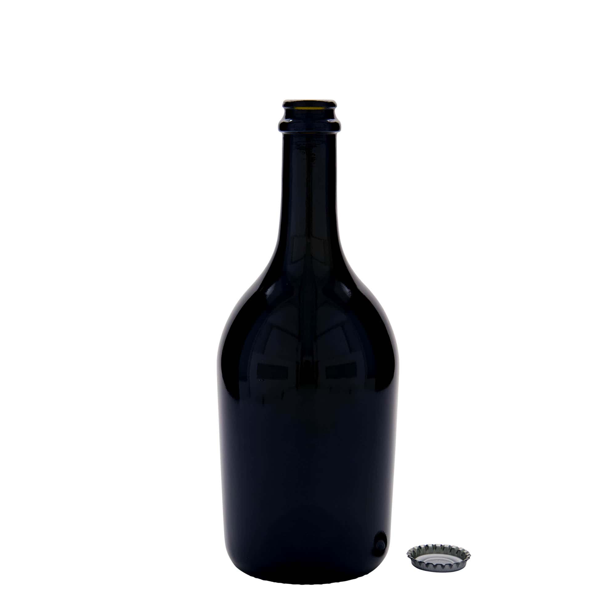 750 ml øl-/champagneflaske »Butterfly«, glas, antikgrøn, åbning: kronkapsel