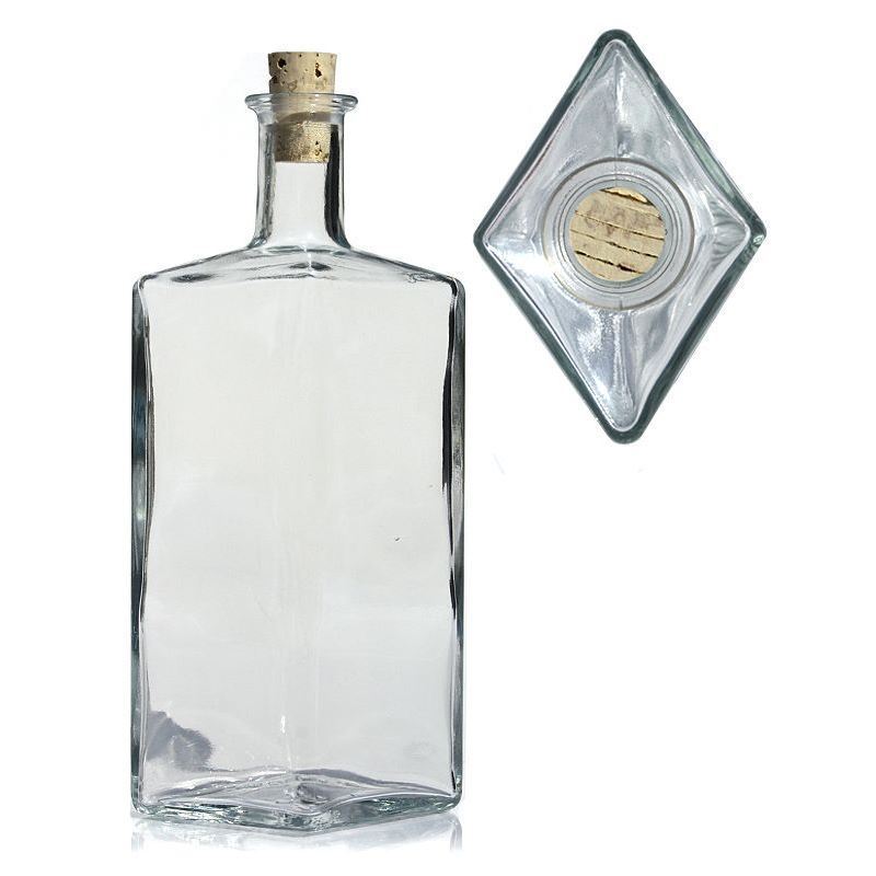 500 ml glasflaske »Riva«, diamantformet, åbning: kork