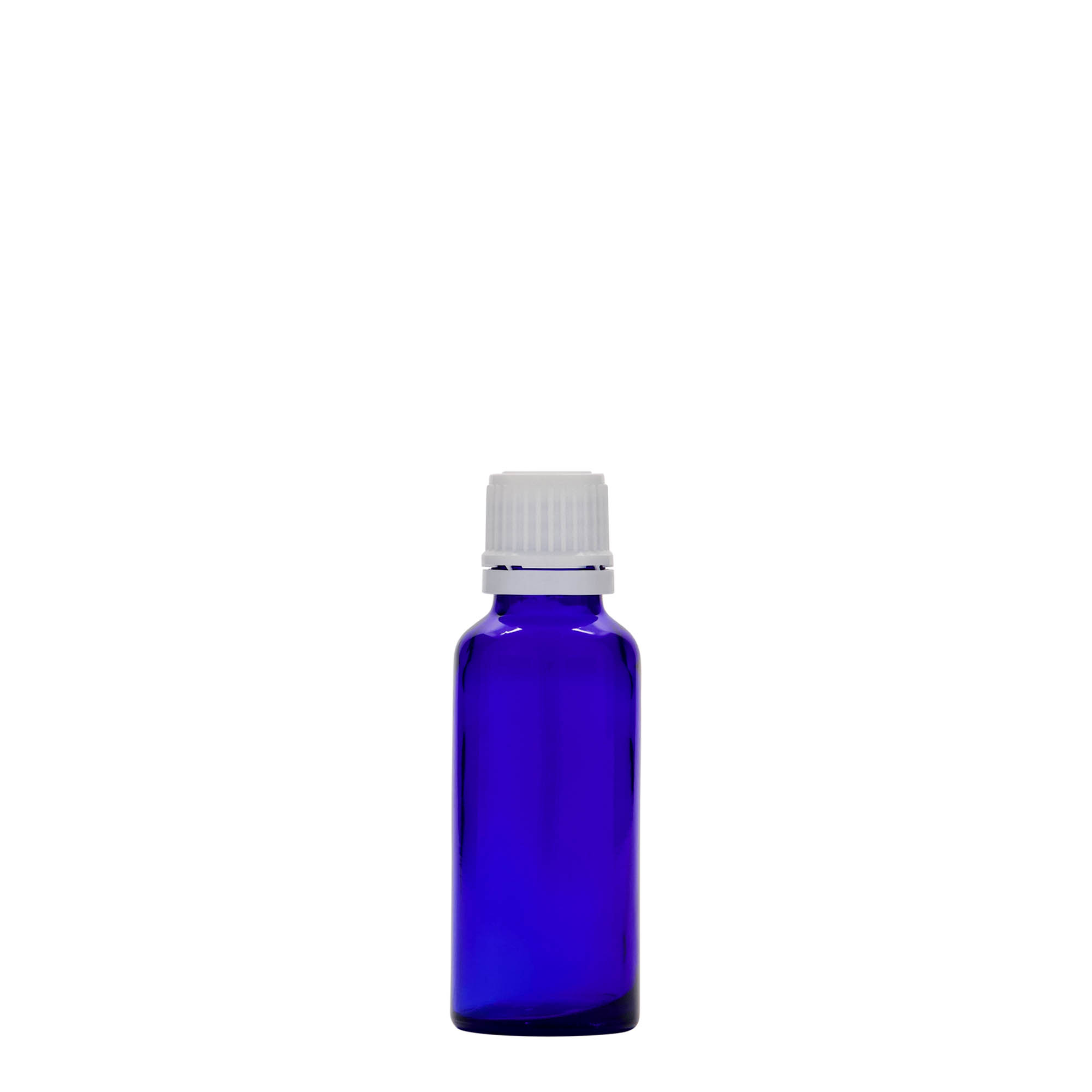 30 ml medicinflaske, glas, kongeblå, åbning: DIN 18 30 ml medicinflaske, glas, kongeblå, åbning: DIN 18