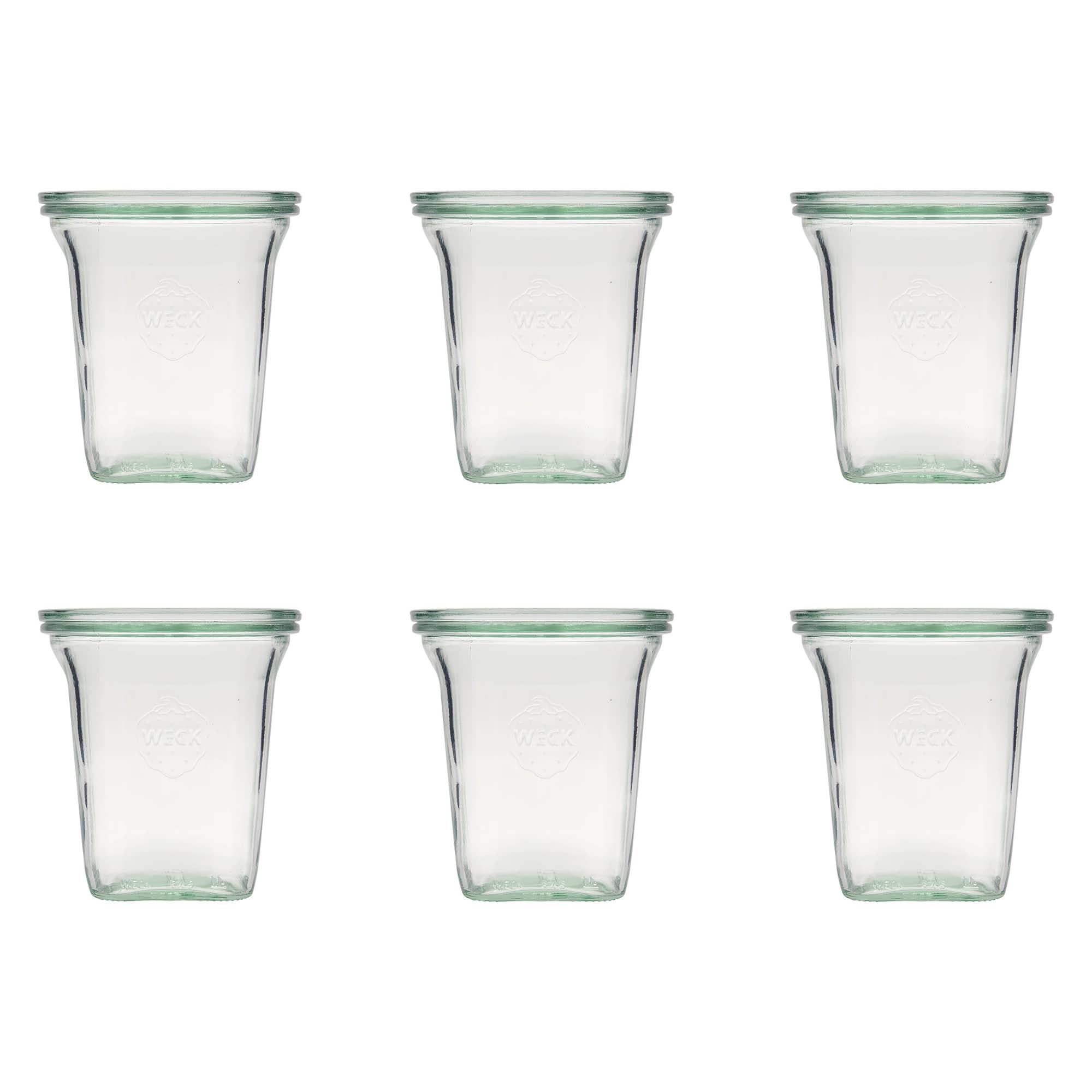 6x 545 ml WECK-quadroglas med glaslåg RR 100