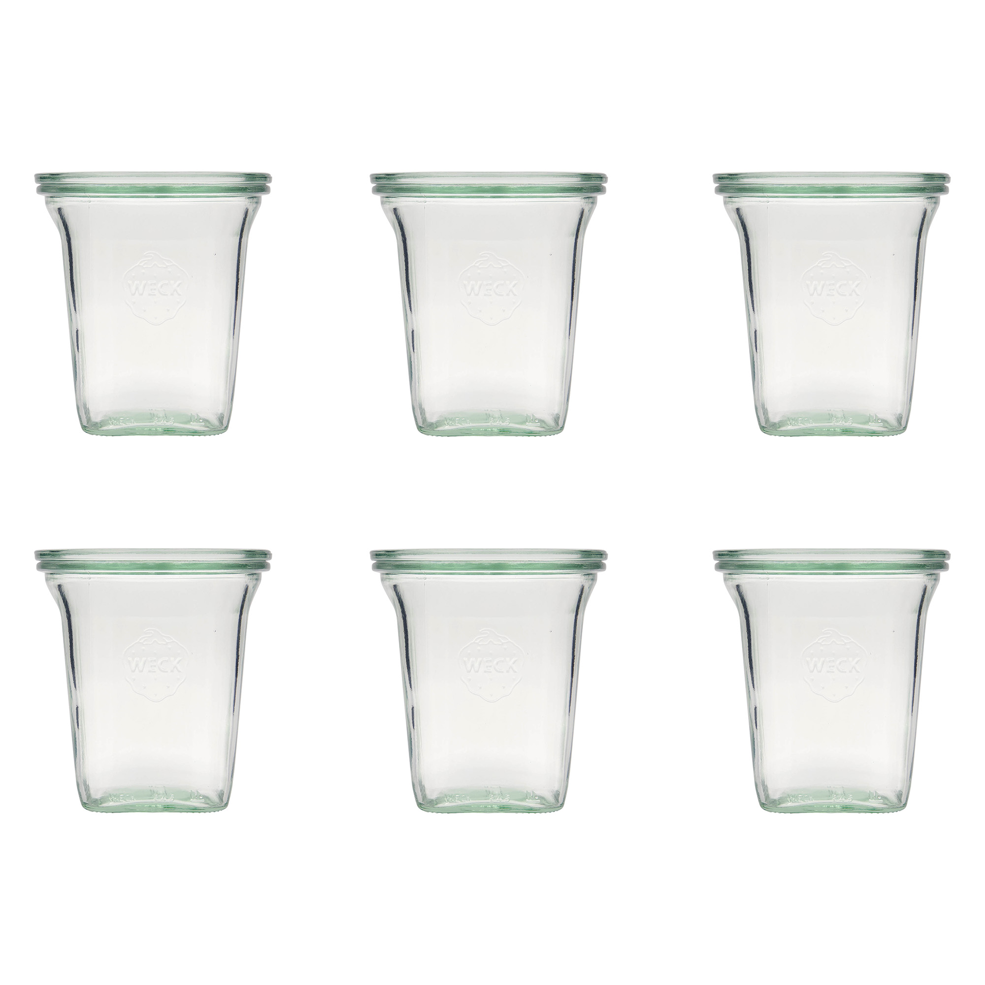6x 545 ml WECK-quadroglas med glaslåg RR 100