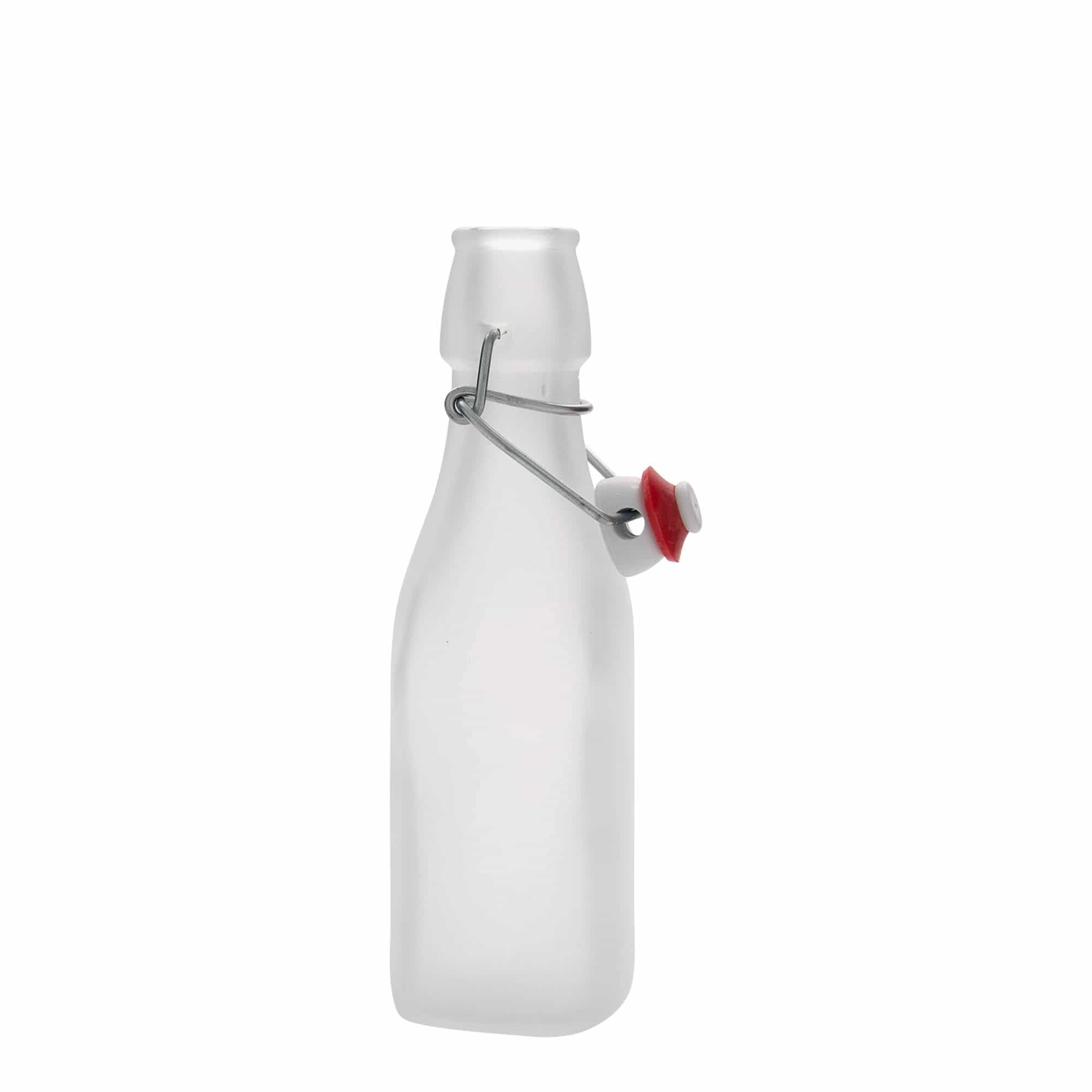 250 ml glasflaske 'Swing', kvadratisk, hvid, åbning: Patentlåg
