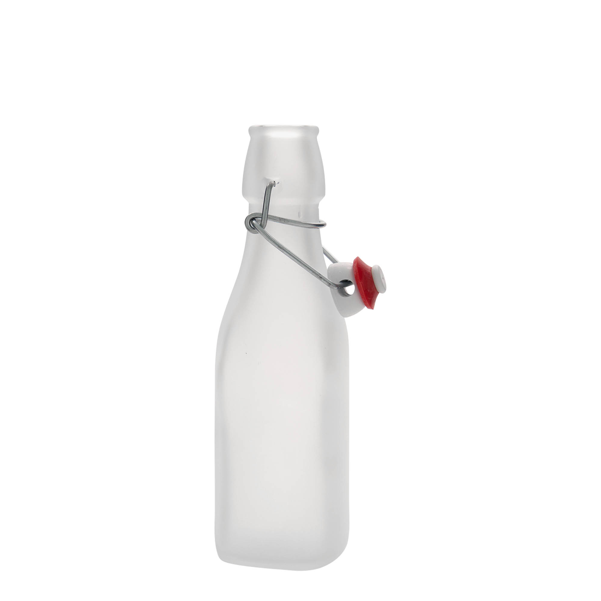 250 ml glasflaske 'Swing', kvadratisk, hvid, åbning: Patentlåg