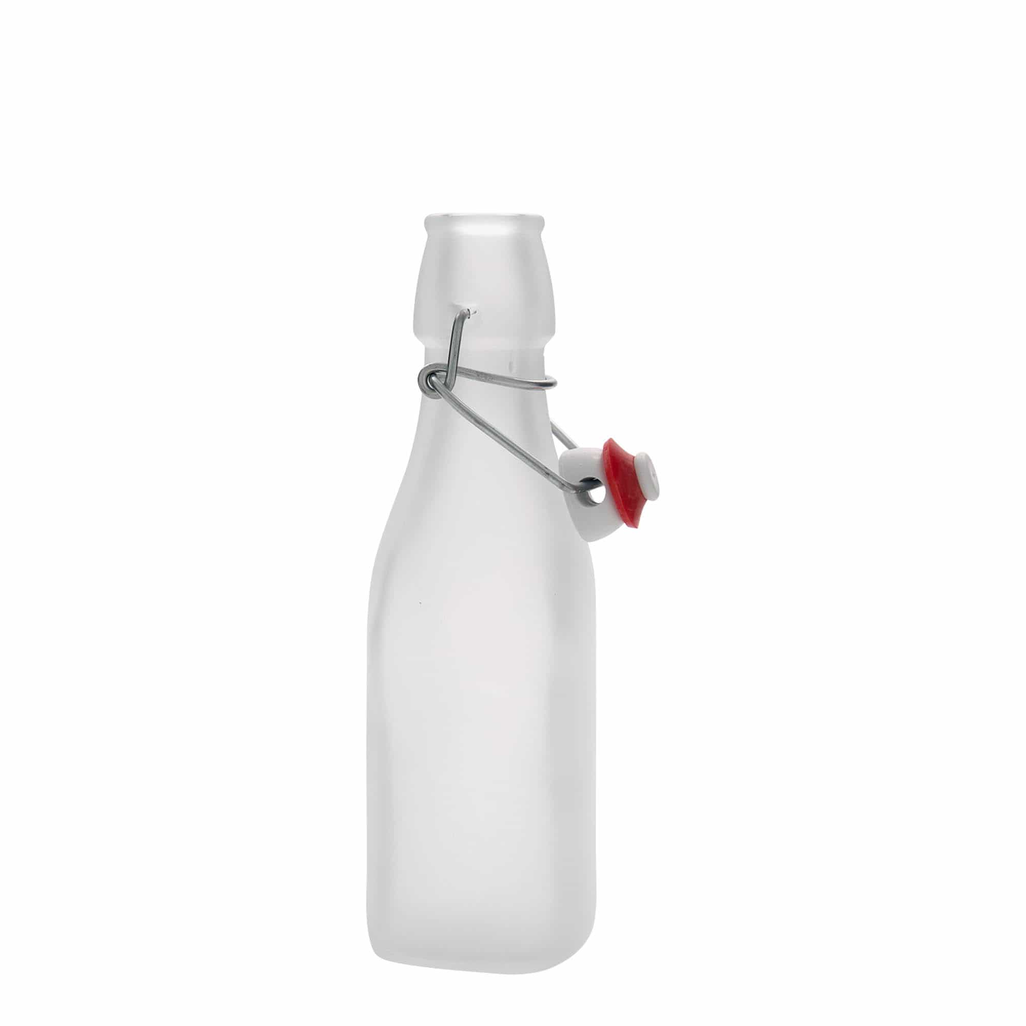 250 ml glasflaske »Swing, firkantet, hvid, åbning: låseklips