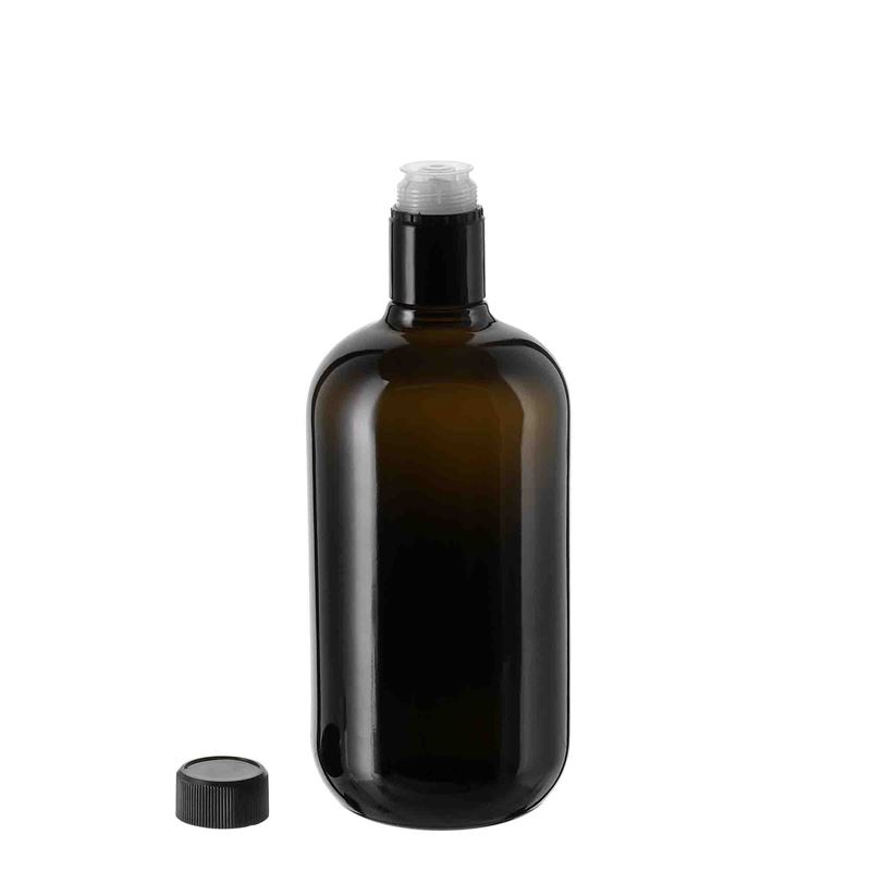750 ml eddike-/olieflaske »Biolio«, glas, antikgrøn, åbning: DOP