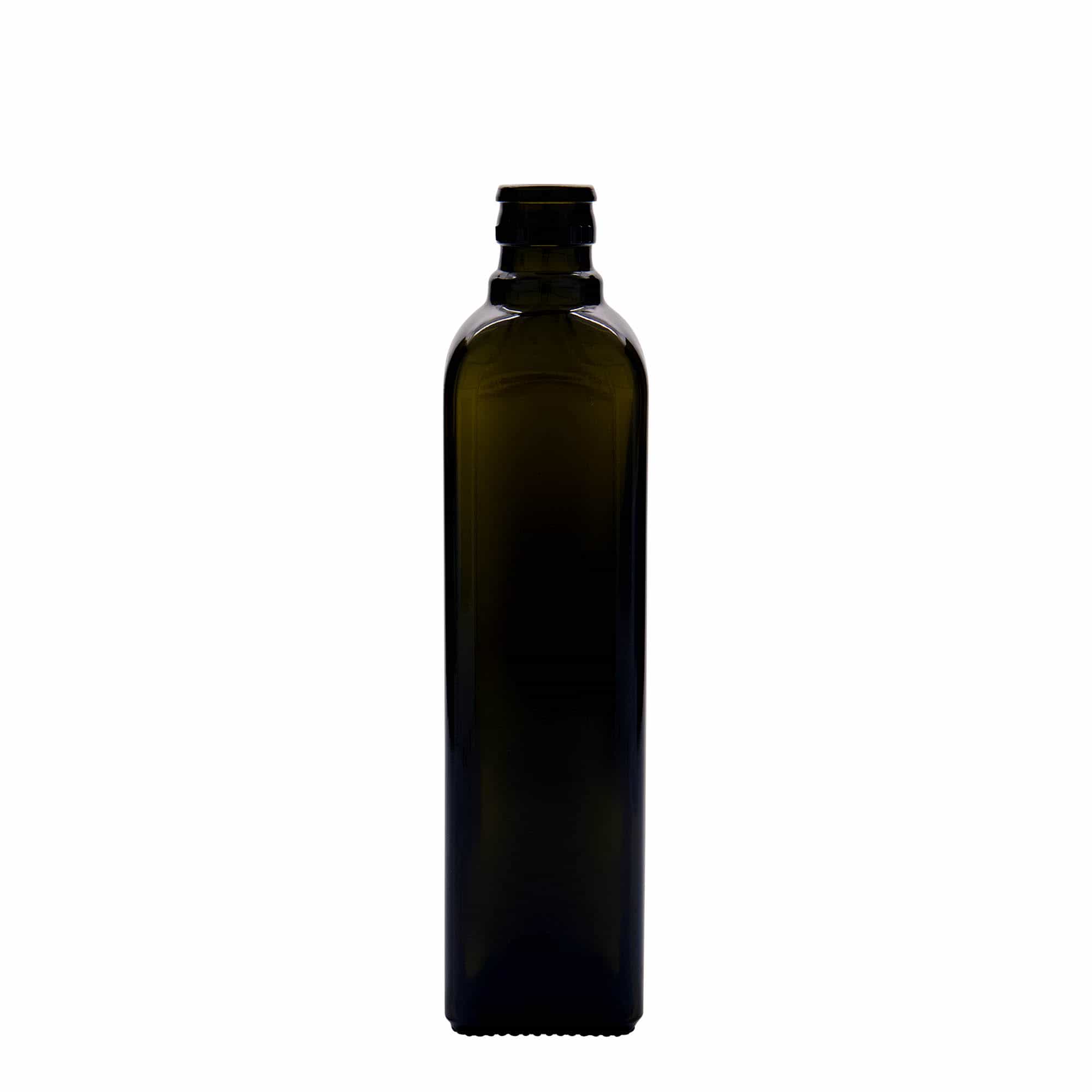 500 ml eddike-/olieflaske 'Quadra', glas, kvadratisk, antikgrøn, åbning: DOP