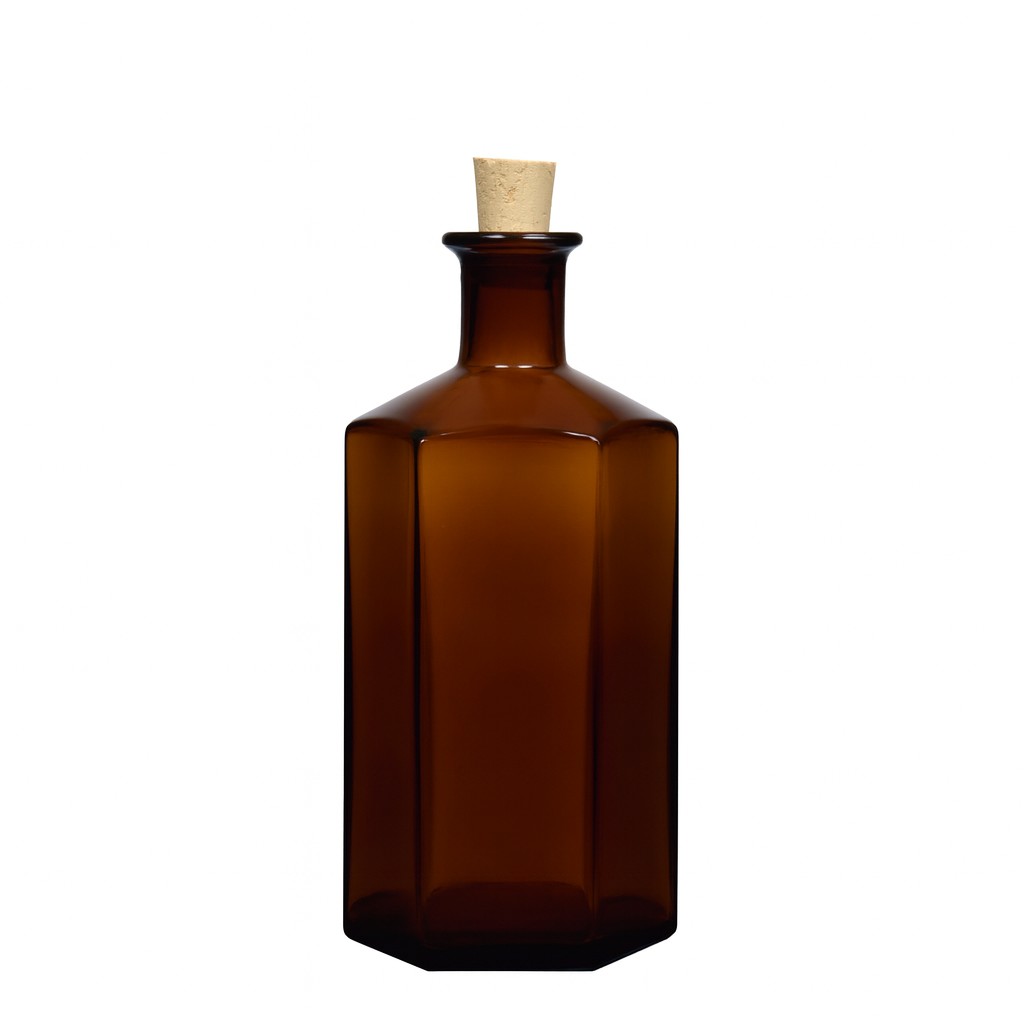 500 ml glasflaske apoteker 'Jimmy', sekskantet, brun, åbning: prop 500 ml glasflaske apoteker 'Jimmy', sekskantet, brun, åbning: prop
