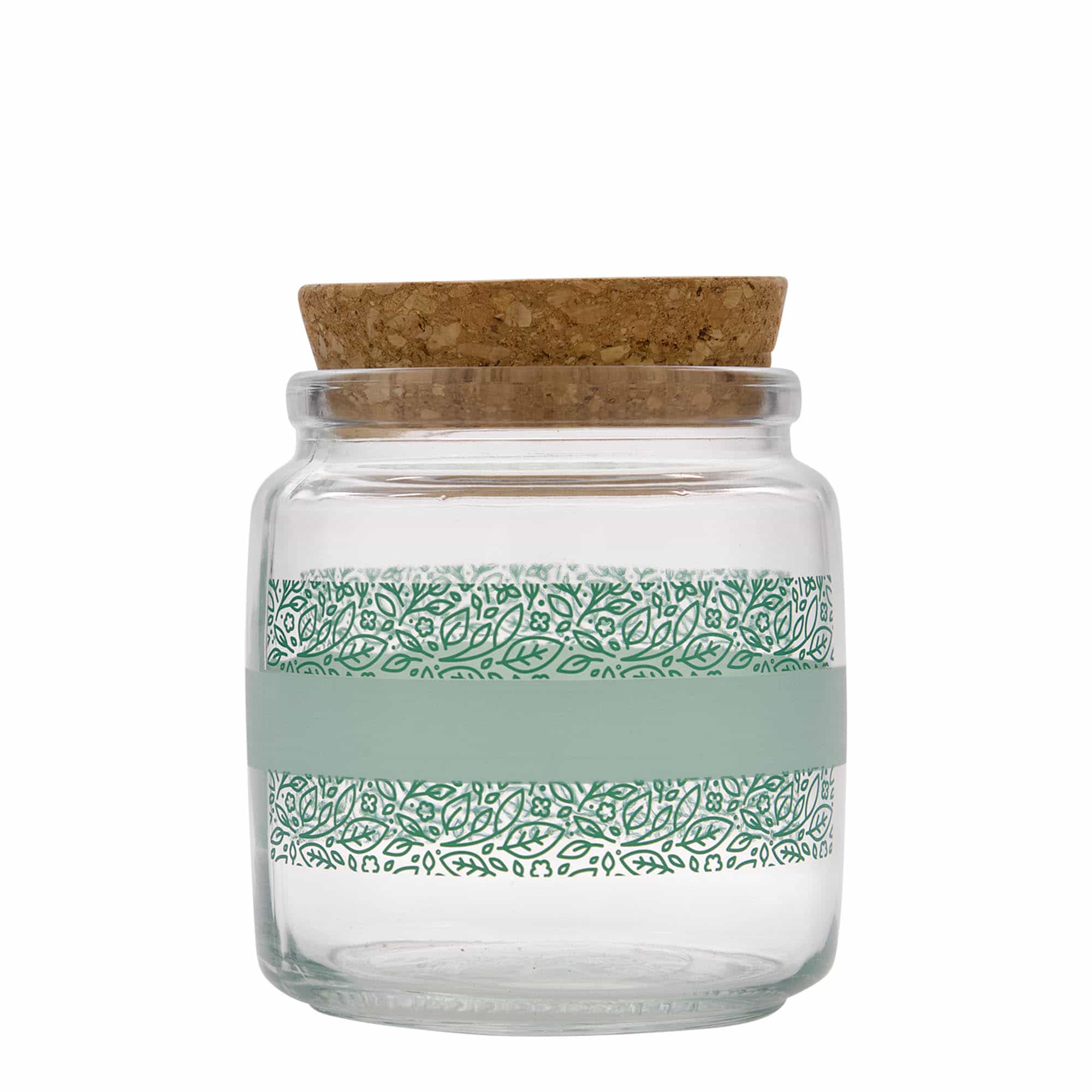 750 ml glas med korklåg 'Giara', motiv: Naturalmente verde, åbning: Kork