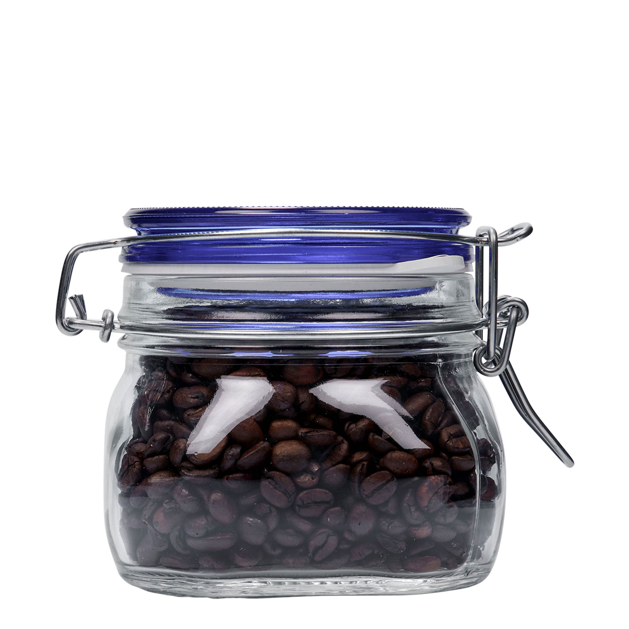 500 ml trådspændeglas 'Fido' blå låg, firkantet, åbning: trådspændelukning 500 ml trådspændeglas 'Fido' blå låg, firkantet, åbning: trådspændelukning