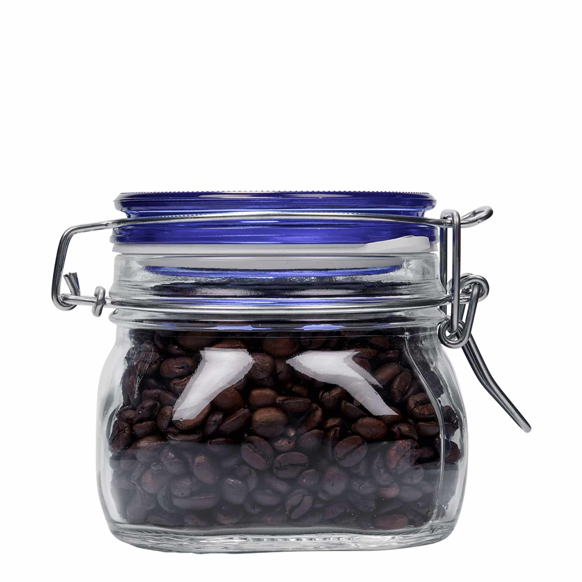 500 ml trådspændeglas 'Fido' blå låg, firkantet, åbning: trådspændelukning