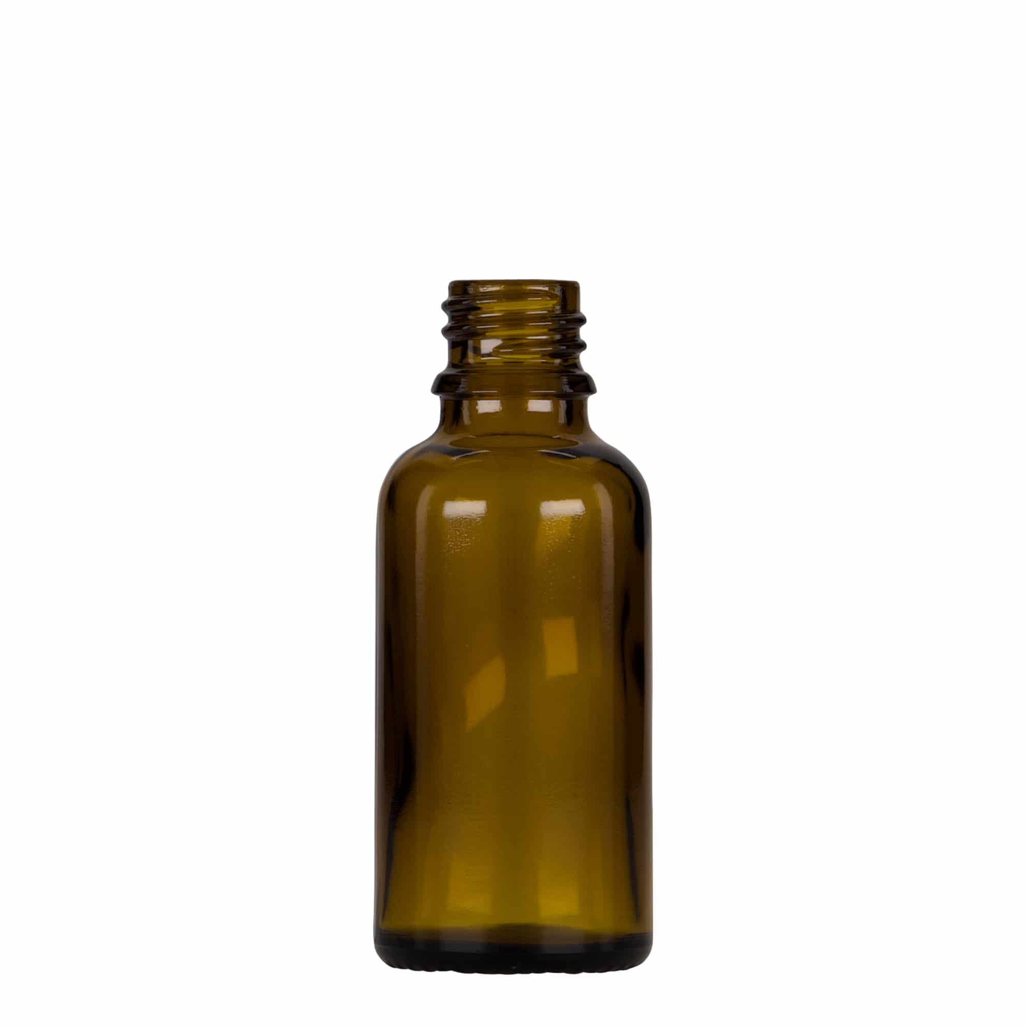 30 ml pipetteflaske medicin, glas, brun-sort, åbning: DIN 18