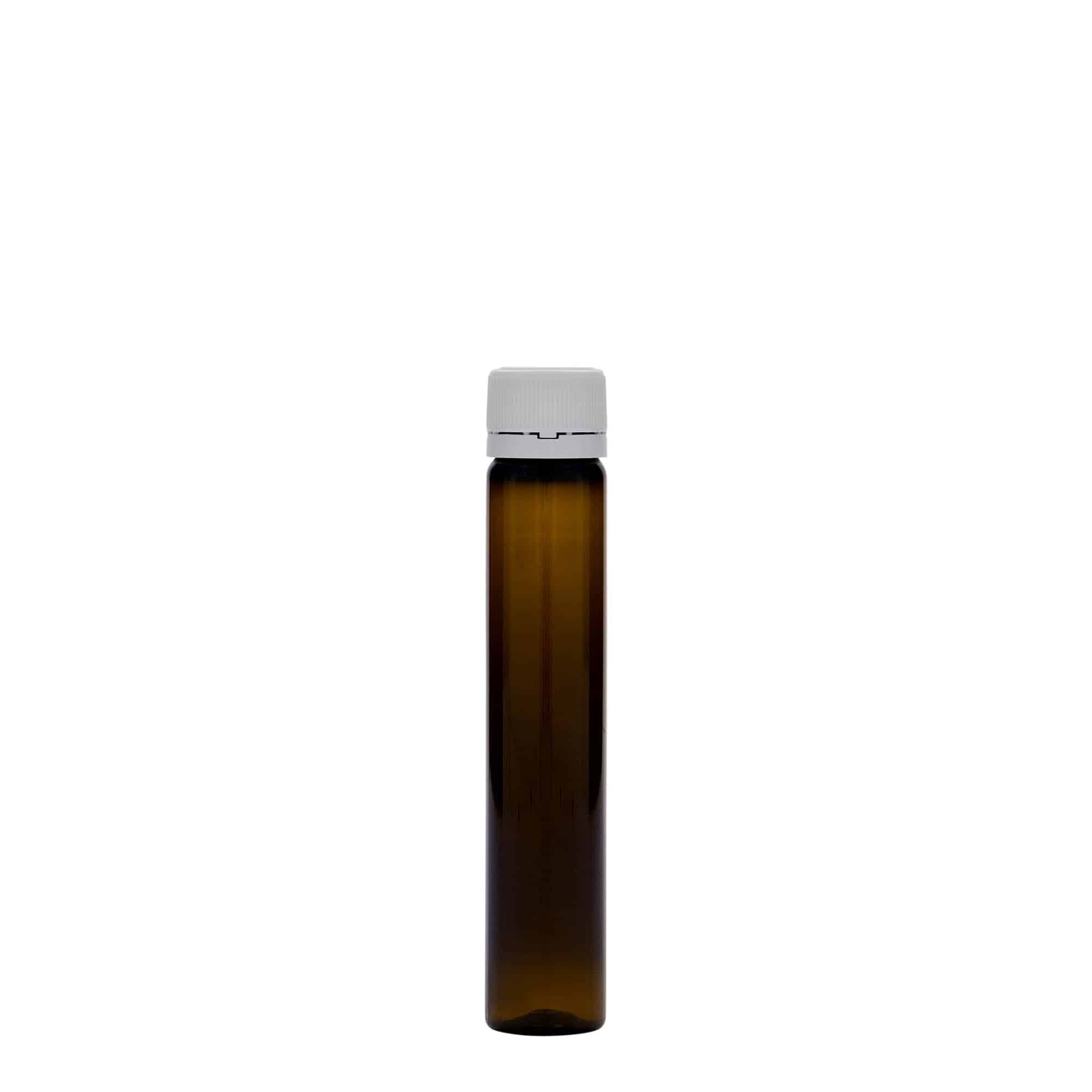 25 ml PET-rør, plast, brun, åbning: skruelåg