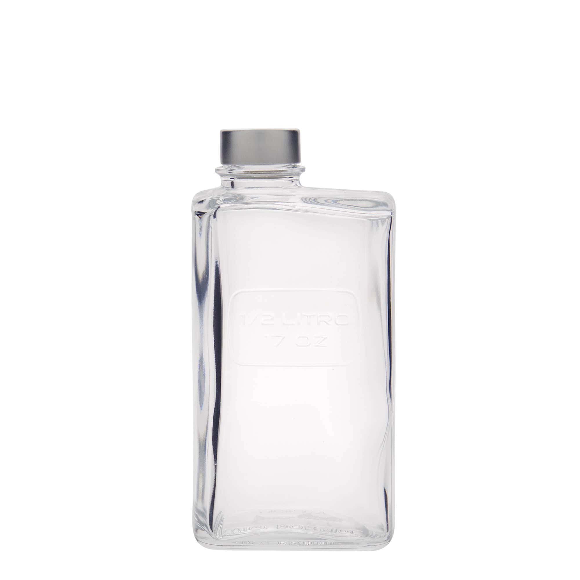 500 ml glasflaske 'Optima Lattina', firkantet, åbning: Skruelåg