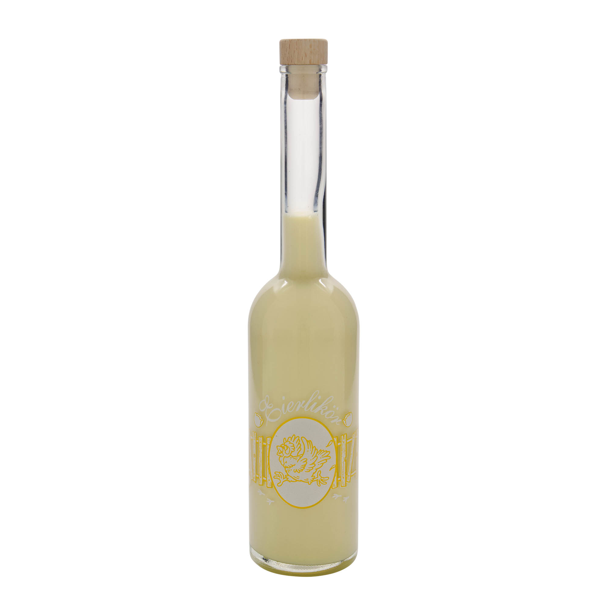 500 ml glasflaske 'Opera', motiv: æggelikør, munding: kork 500 ml glasflaske 'Opera', motiv: æggelikør, munding: kork