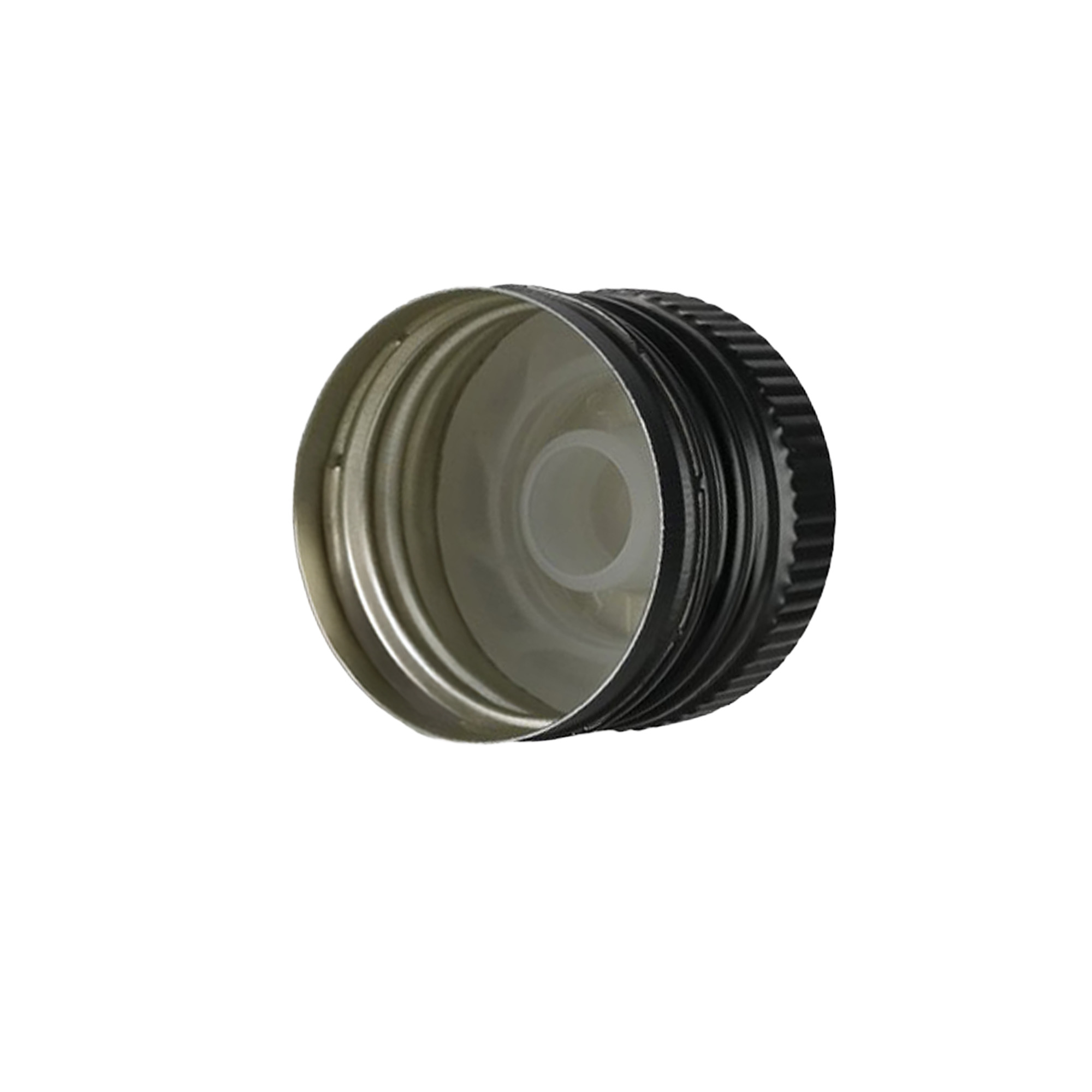 Skruelåg med hældetud, metal-plast, sort, til åbning: PP 31,5