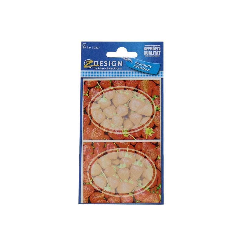 Zweckform etiketter 'jordbær', ovale, papir, flerfarvet