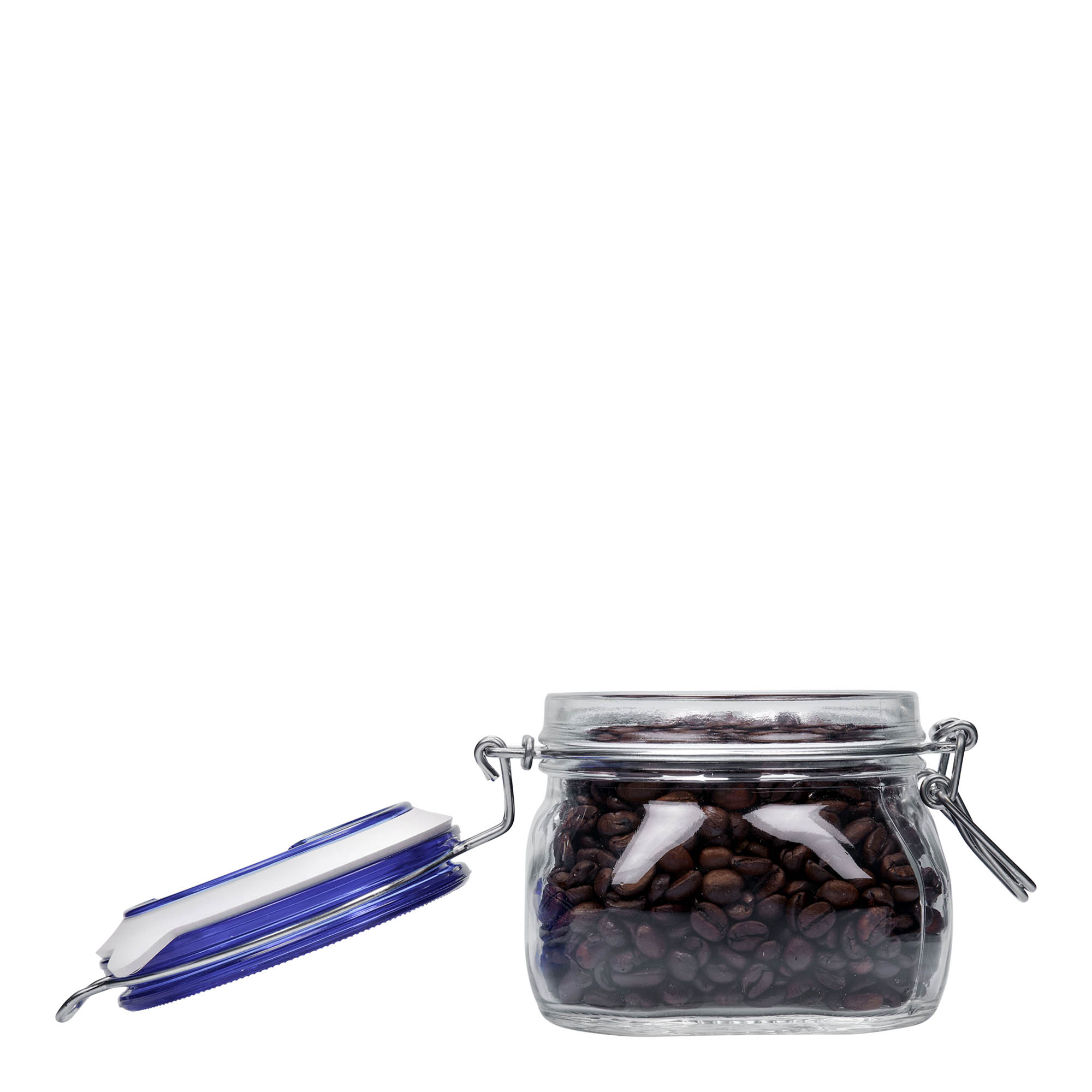 500 ml trådspændeglas 'Fido' blå låg, firkantet, åbning: trådspændelukning 500 ml trådspændeglas 'Fido' blå låg, firkantet, åbning: trådspændelukning