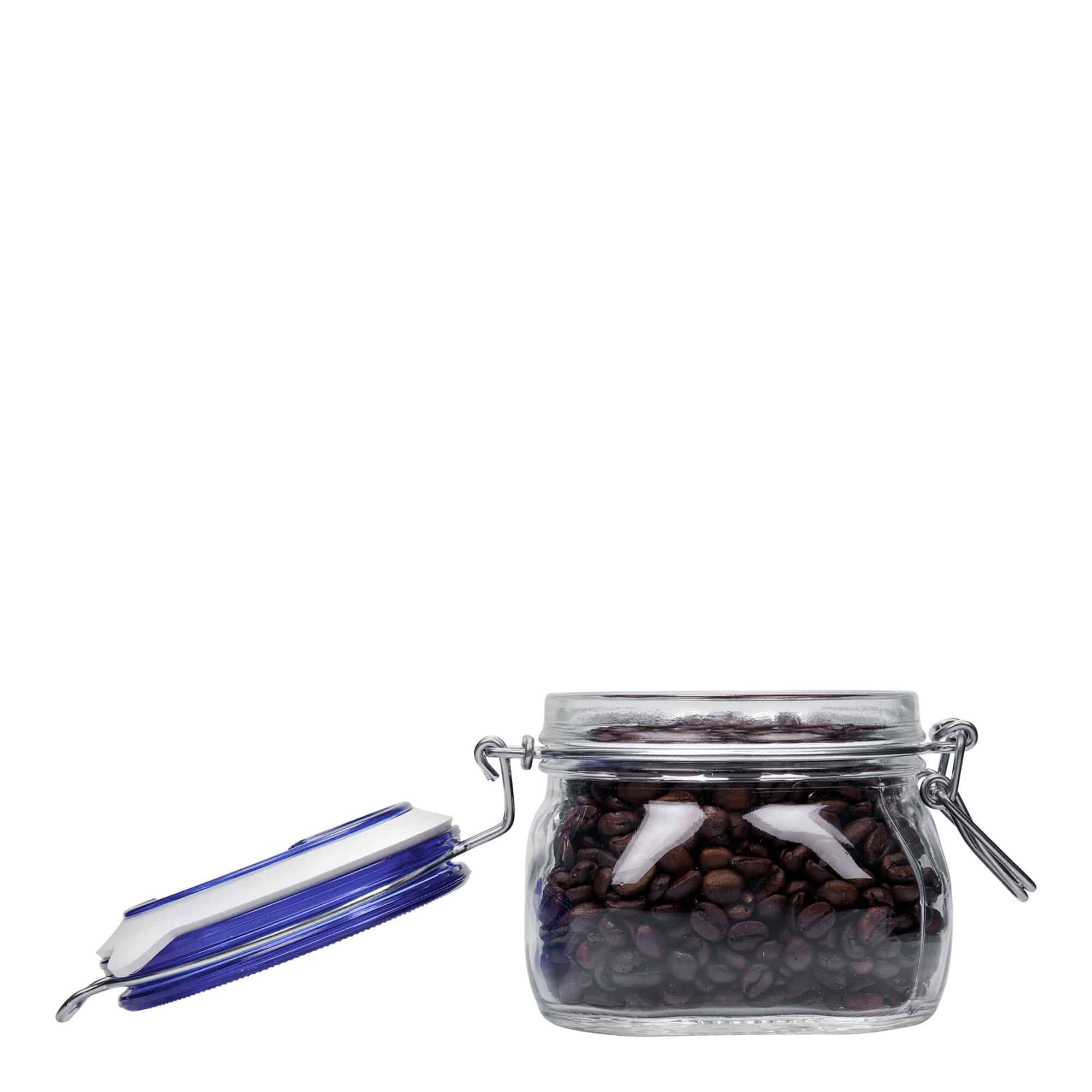 500 ml trådspændeglas 'Fido' blå låg, firkantet, åbning: trådspændelukning 500 ml trådspændeglas 'Fido' blå låg, firkantet, åbning: trådspændelukning