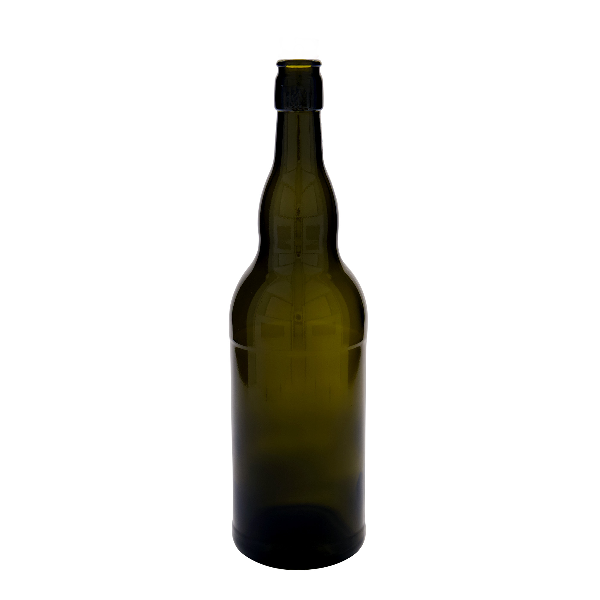 1.000 ml ølflaske Belgien, glas, antikgrøn, åbning: patentprop