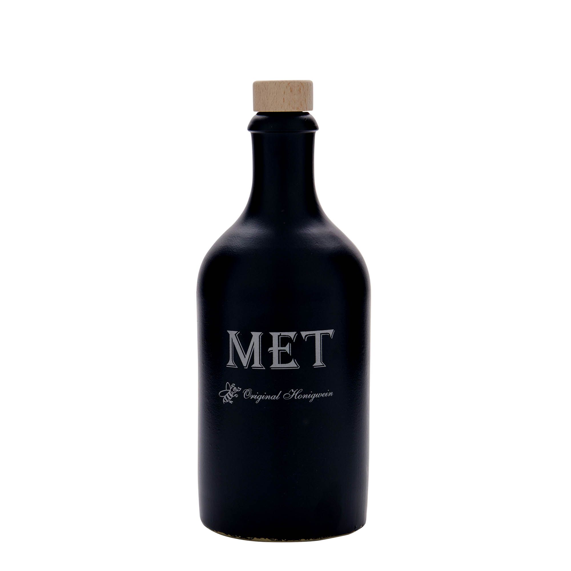 500 ml tonkrus, motiv: mjød, stentøj, sort, åbning: kork 500 ml tonkrus, motiv: mjød, stentøj, sort, åbning: kork