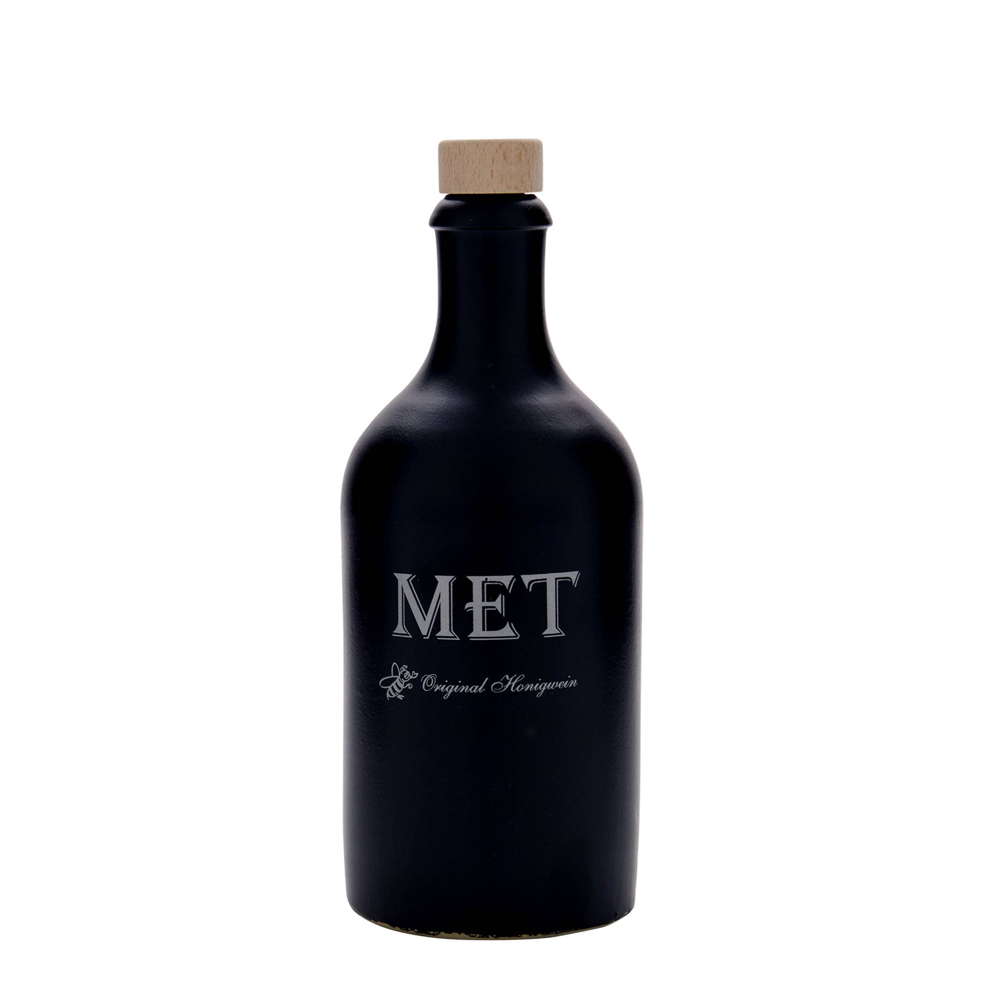 500 ml tonkrus, motiv: mjød, stentøj, sort, åbning: kork