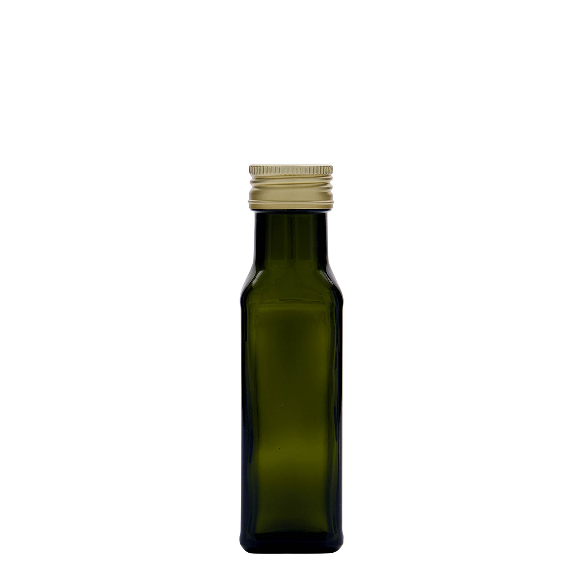 100 ml glasflaske 'Marasca', firkantet, antikgrøn, åbning: PP 31,5