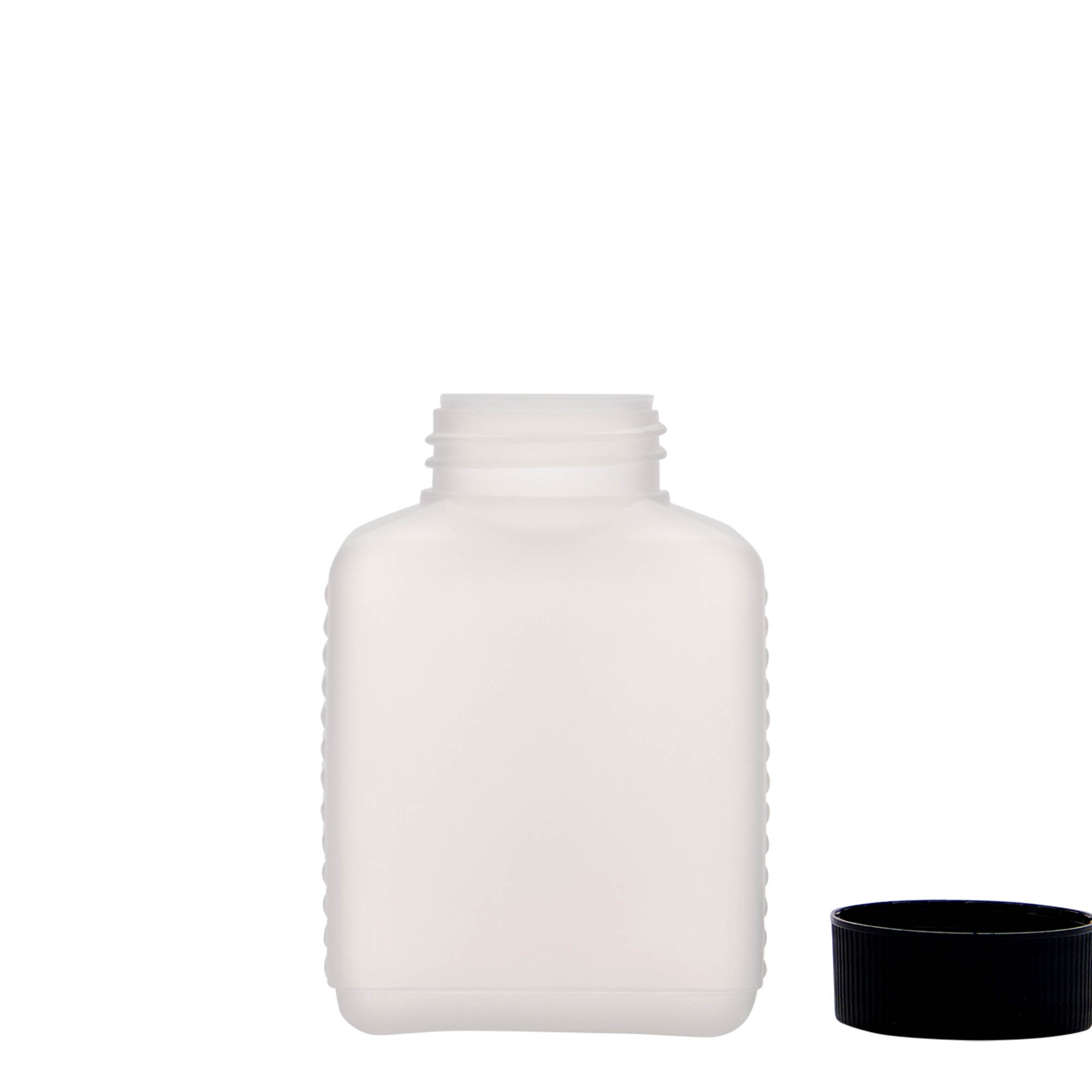 250 ml bredhalsflaske, rektangulær, HDPE-plast, natur, åbning: DIN 40 EPE 250 ml bredhalsflaske, rektangulær, HDPE-plast, natur, åbning: DIN 40 EPE
