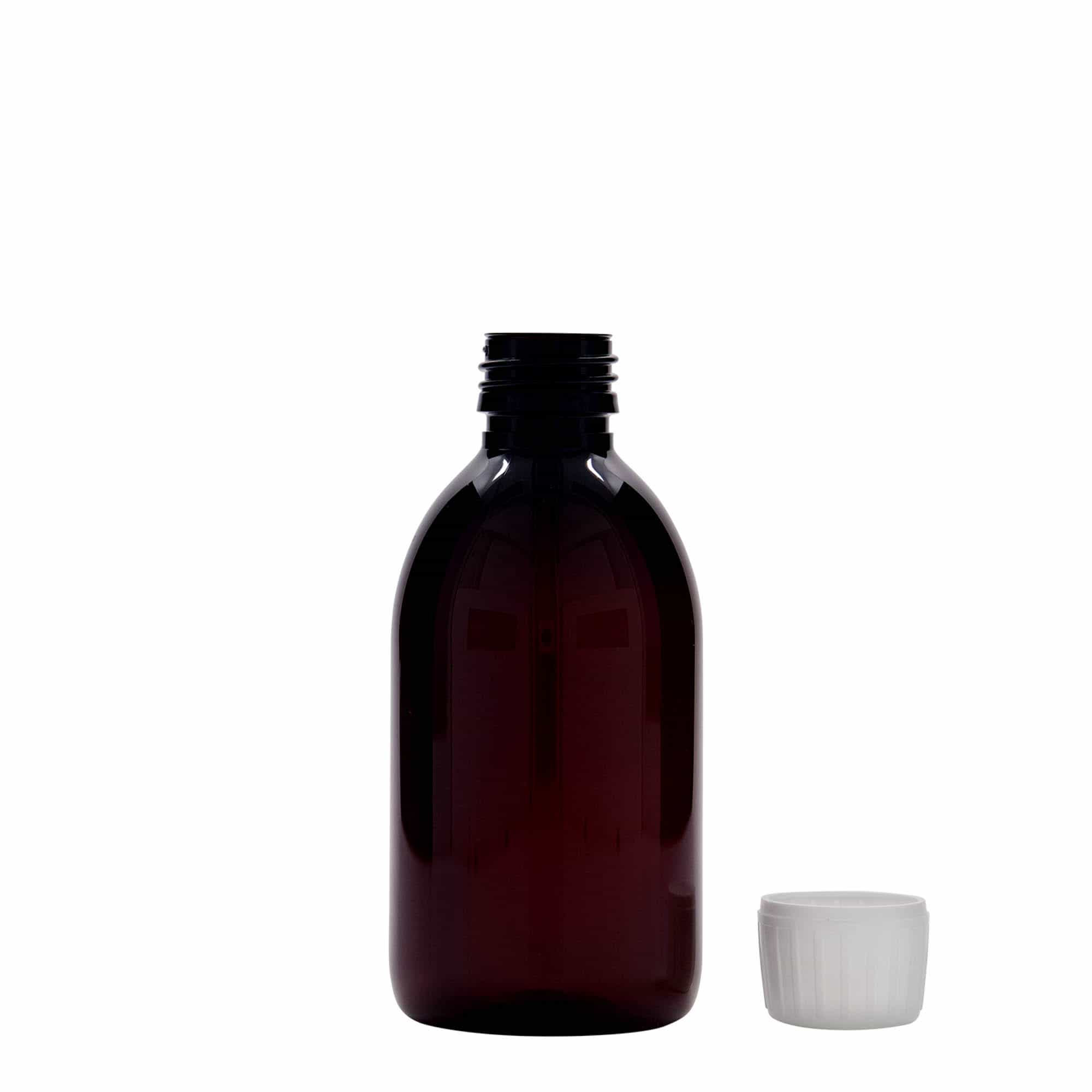 250 ml PET-medicinflaske, brun, plast, åbning: PP 28