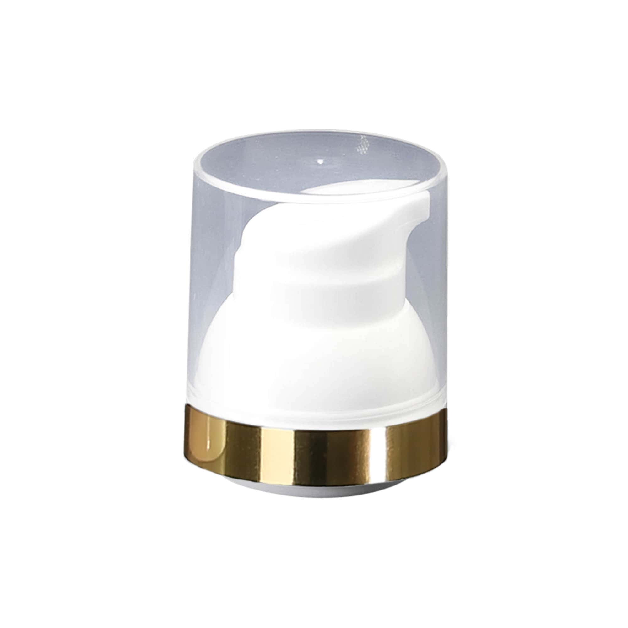 Airless dispenser pumpehoved "Mezzo", type D, PP-plast, hvid med gylden kant og klar hætte