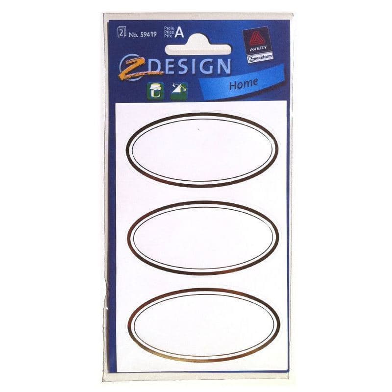 Zweckform etiketter 'Gylden Ramme', oval, papir, hvid-guld