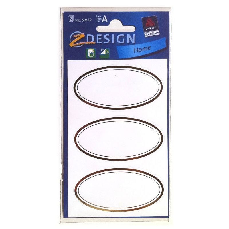 Zweckform etiketter »Gylden Ramme«, oval, papir, hvid-guld