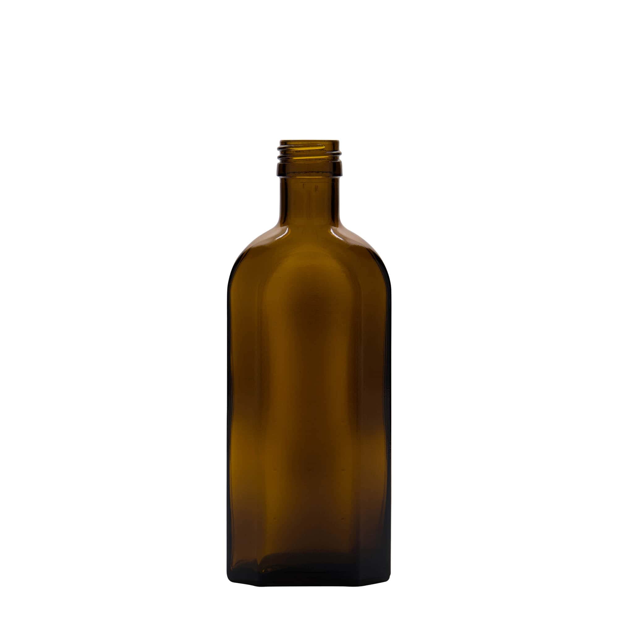250 ml medicinflaske Meplat, oval, glas, brun, åbning: PP 28