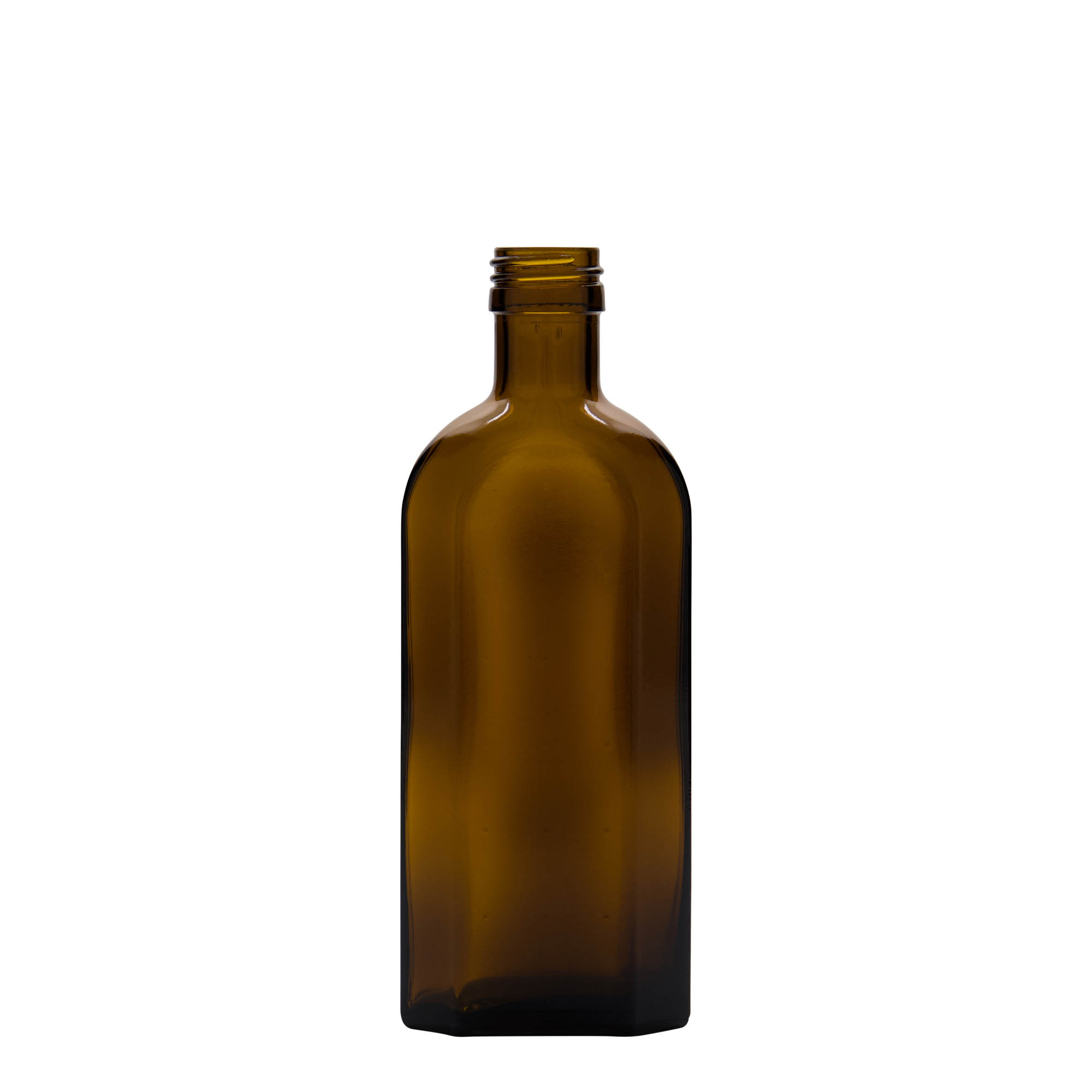 250 ml medicinflaske Meplat, oval, glas, brun, åbning: PP 28