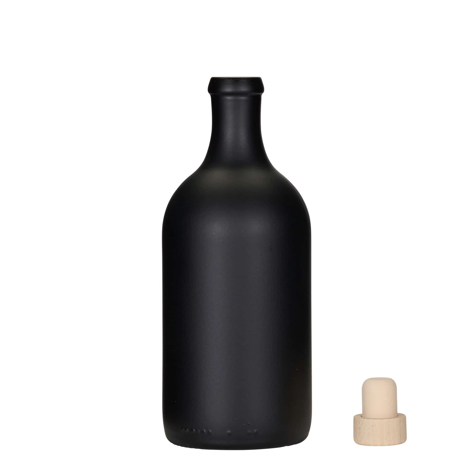 500 ml glasflaske 'Ginevra Leggera', sort, munding: kork