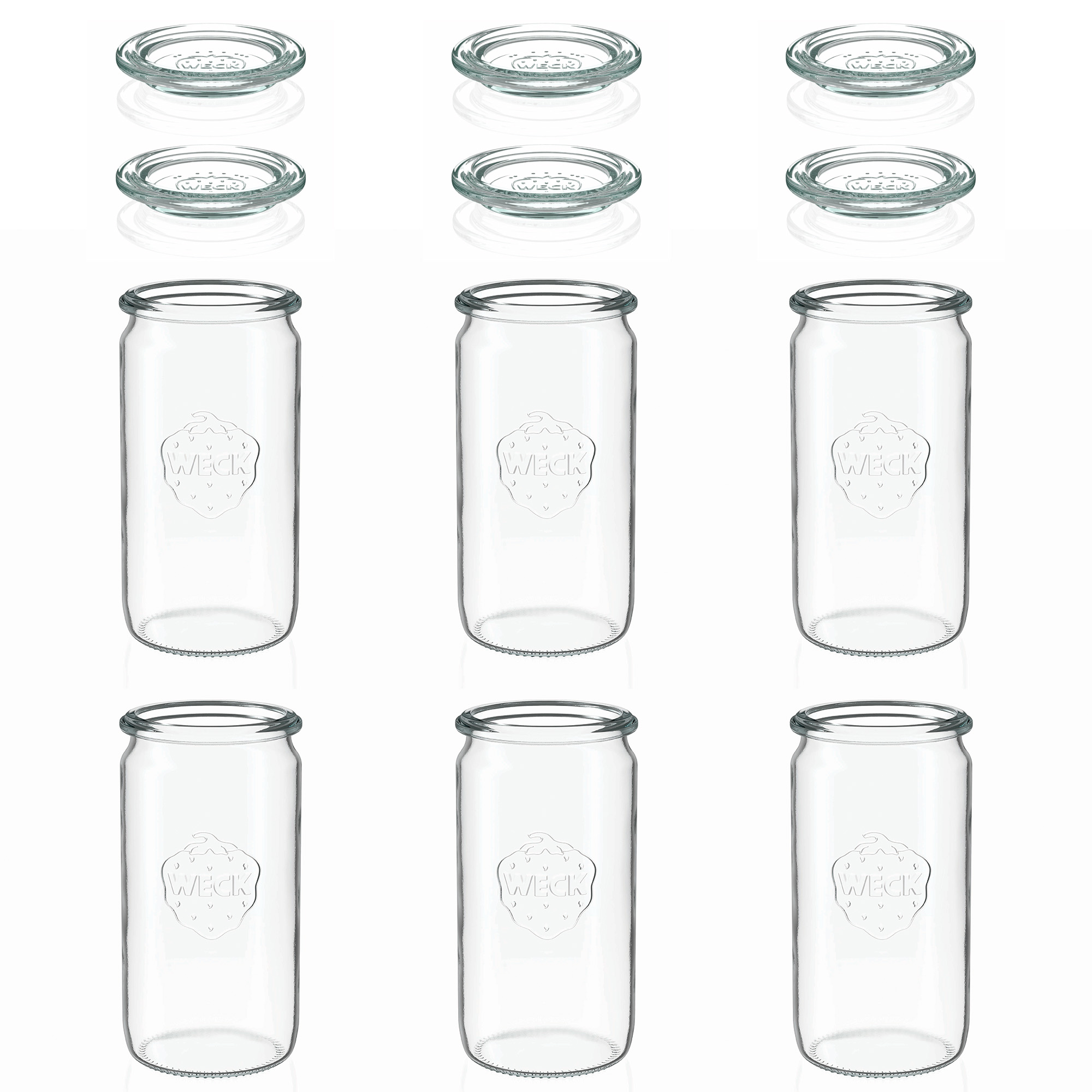 6x 340 ml WECK-cylinderglas med glaslåg RR 60