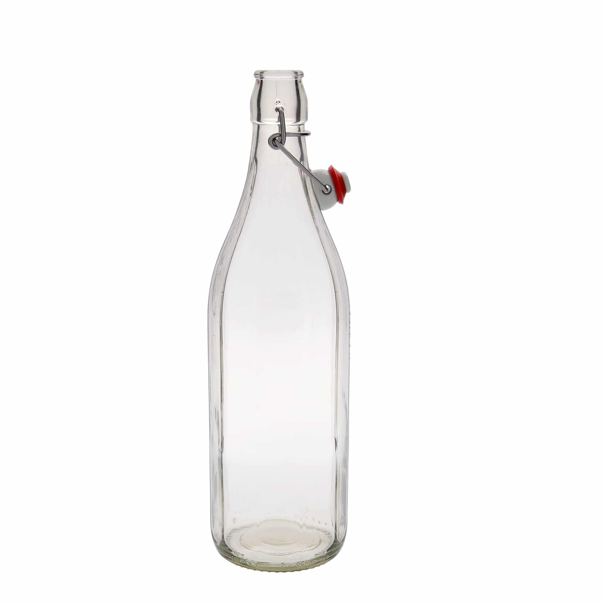 1.000 ml glasflaske 'Bravo' #, ti-kantet, munding: låseklips