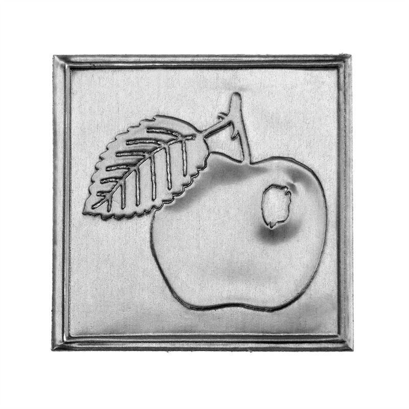 Tinetiket 'Æble', kvadratisk, metal, sølv