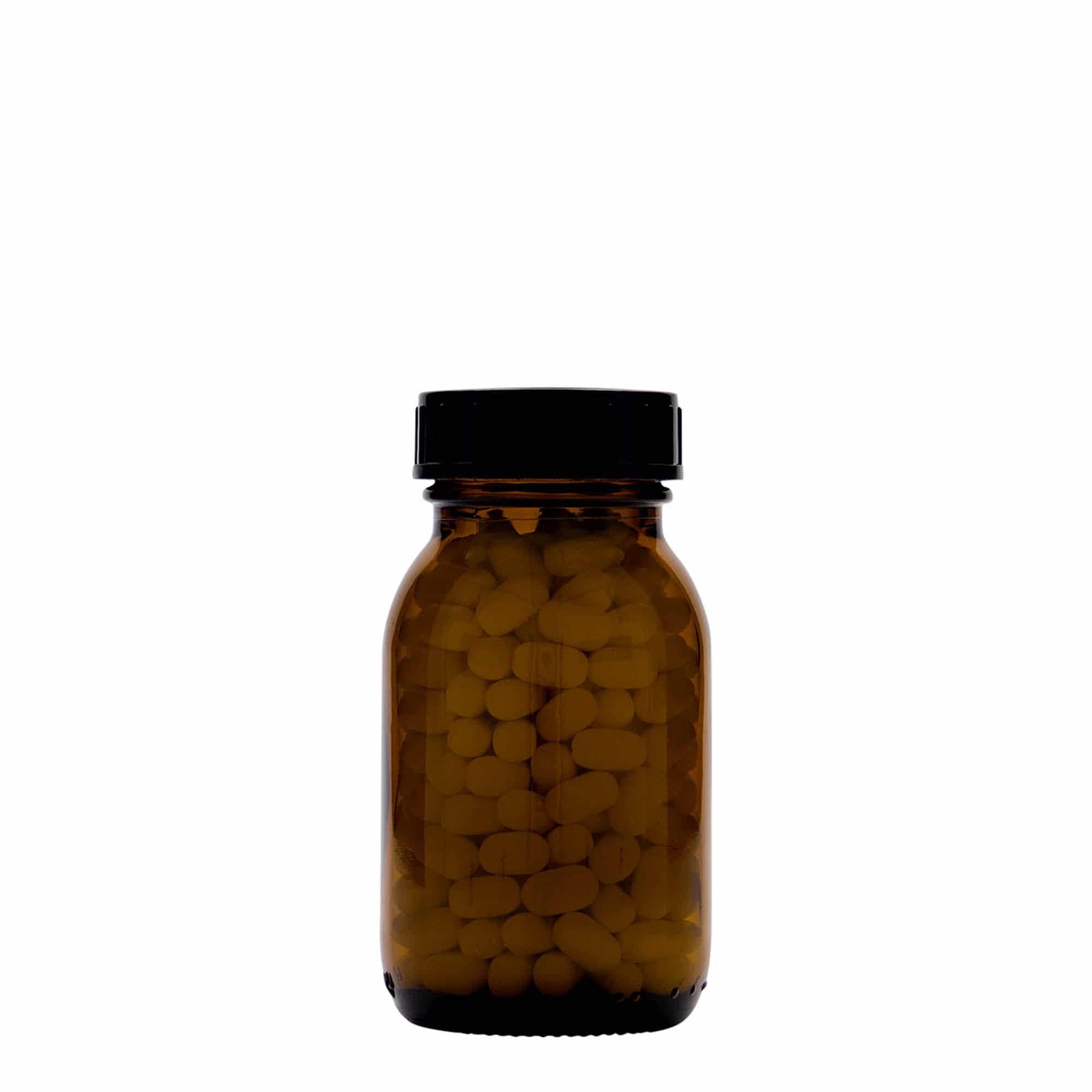 125 ml bredhalsglas, brun, åbning: DIN 40