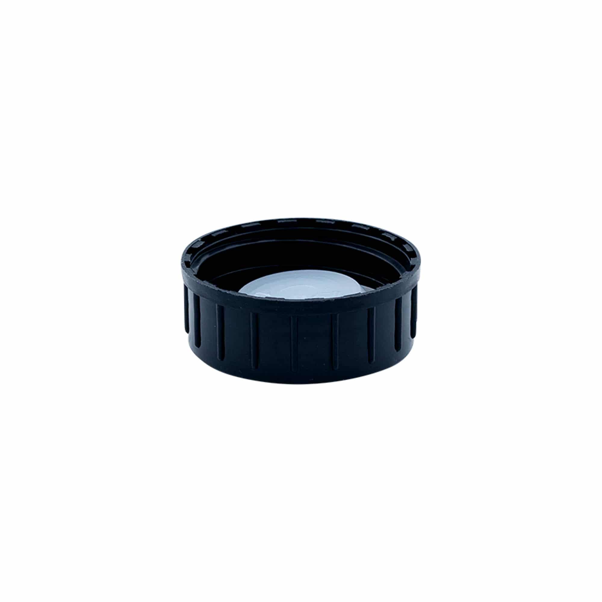 Skruehætte, PP-plast, sort, til åbning: DIN 32