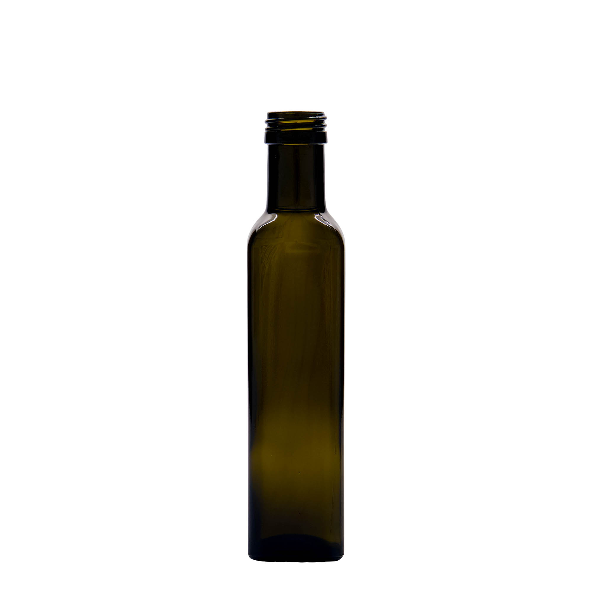250 ml glasflaske 'Marasca', kvadratisk, antikgrøn, åbning: PP 31,5