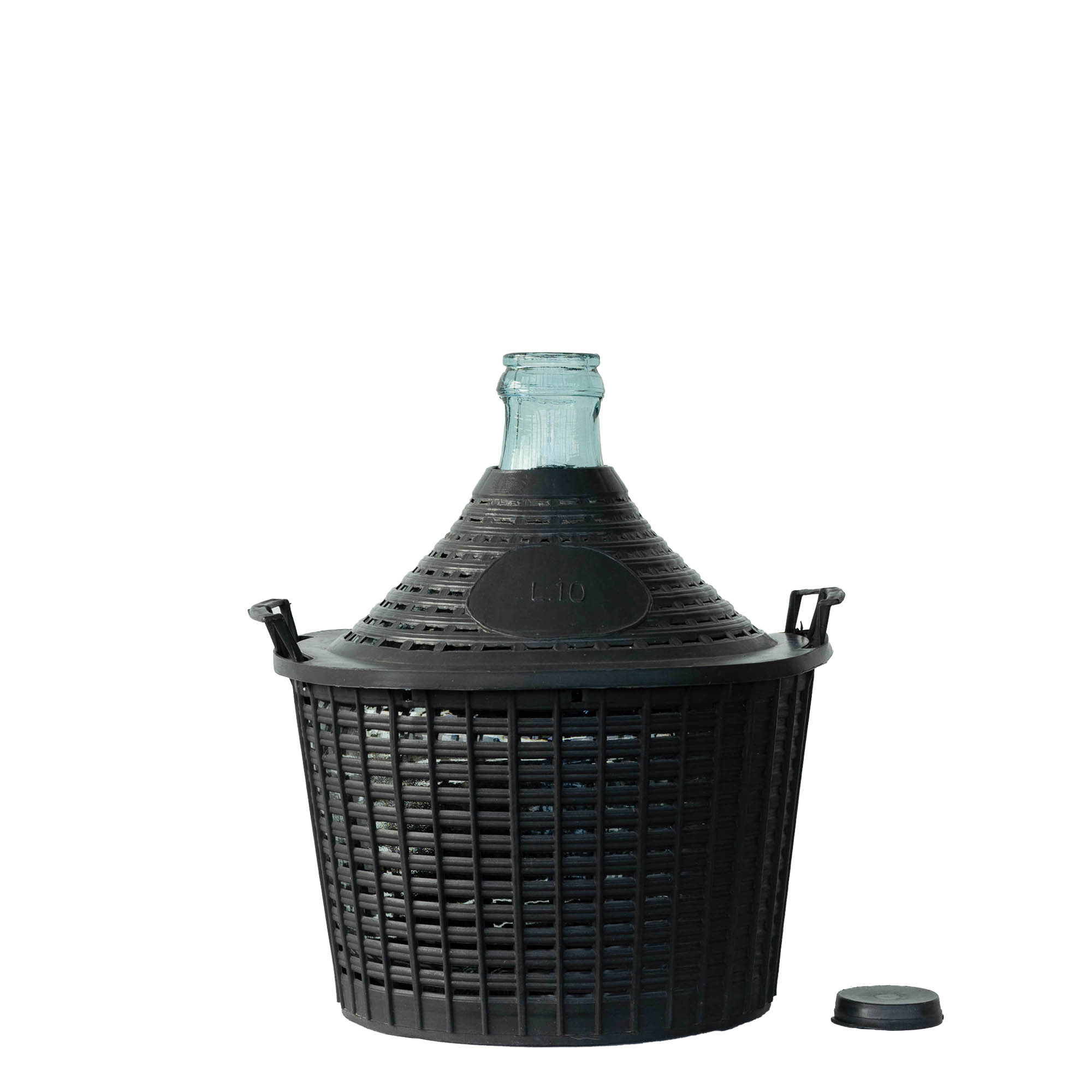 10 l ballonflaske med smal hals, glas, åbning: påsætning af låg 10 l ballonflaske med smal hals, glas, åbning: påsætning af låg