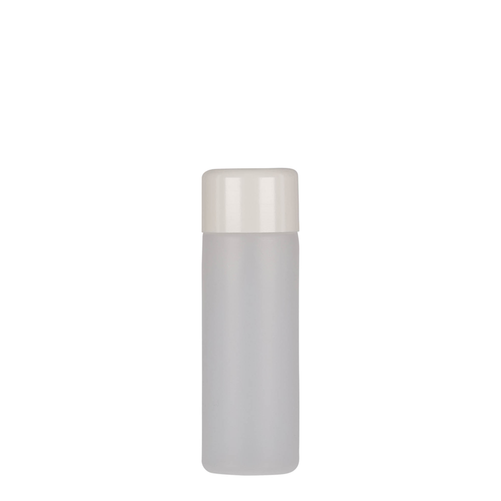 50 ml rund flaske, PE-plast, natur, åbning: skruelåg