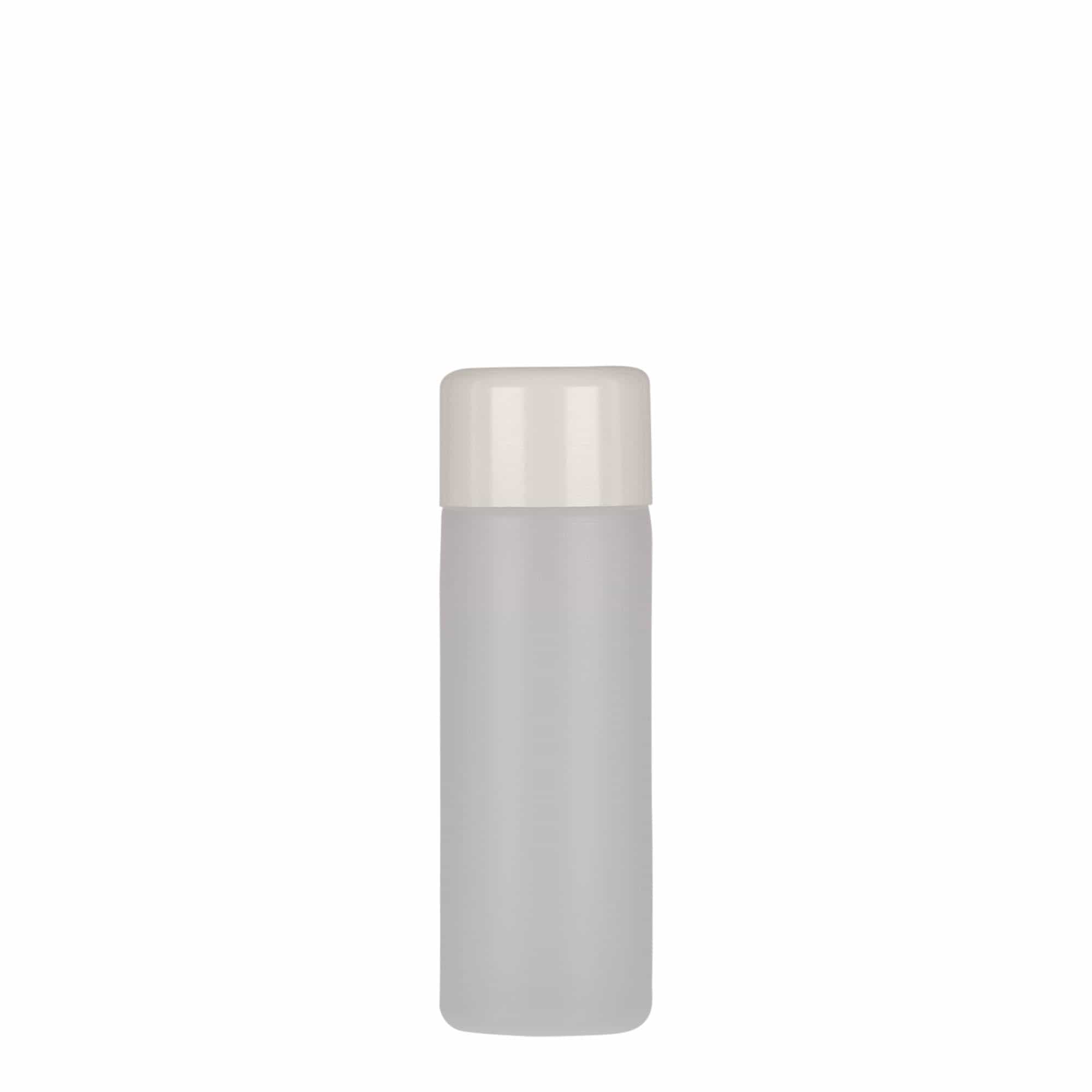50 ml rund flaske, PE-plast, natur, åbning: skruelåg