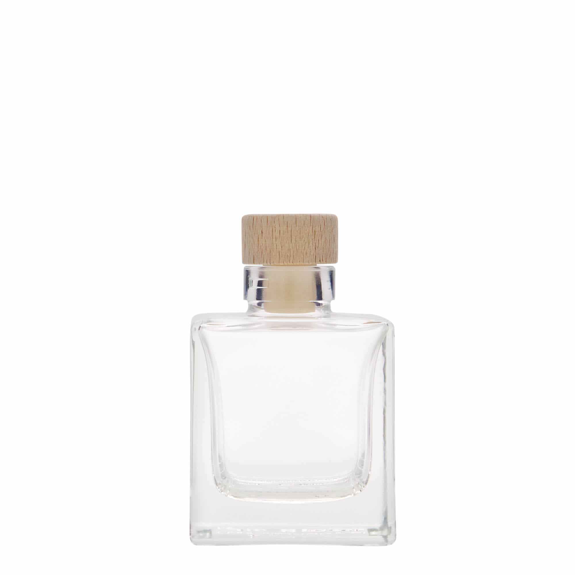 100 ml glasflaske 'Cube', firkantet, åbning: kork