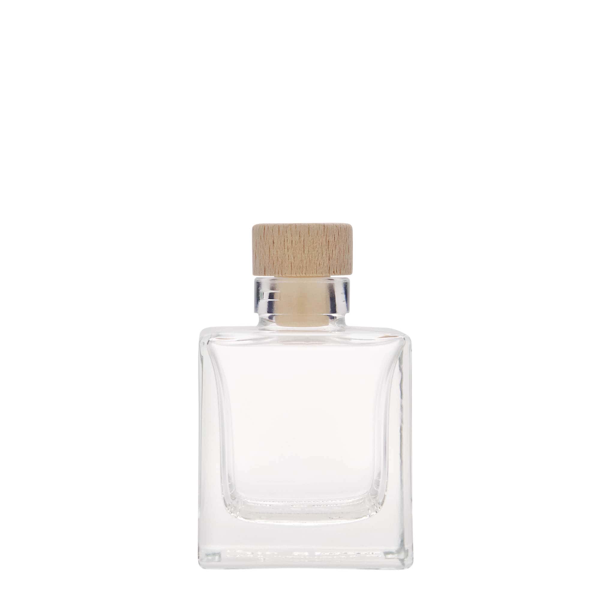 100 ml glasflaske »Cube«, firkantet, åbning: kork